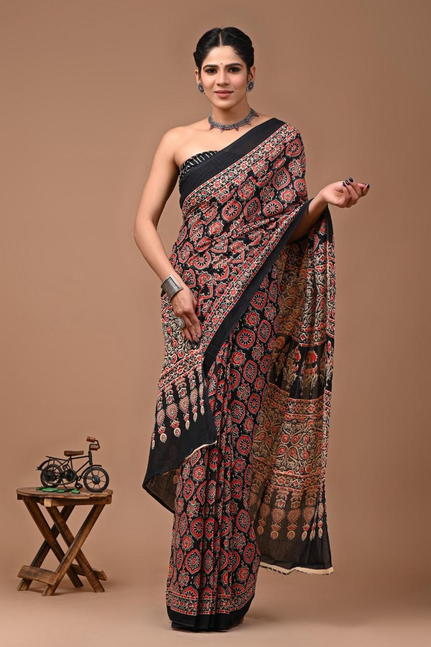 Buy MySilkLove Bistre Brown Mulmul Cotton Saree Online