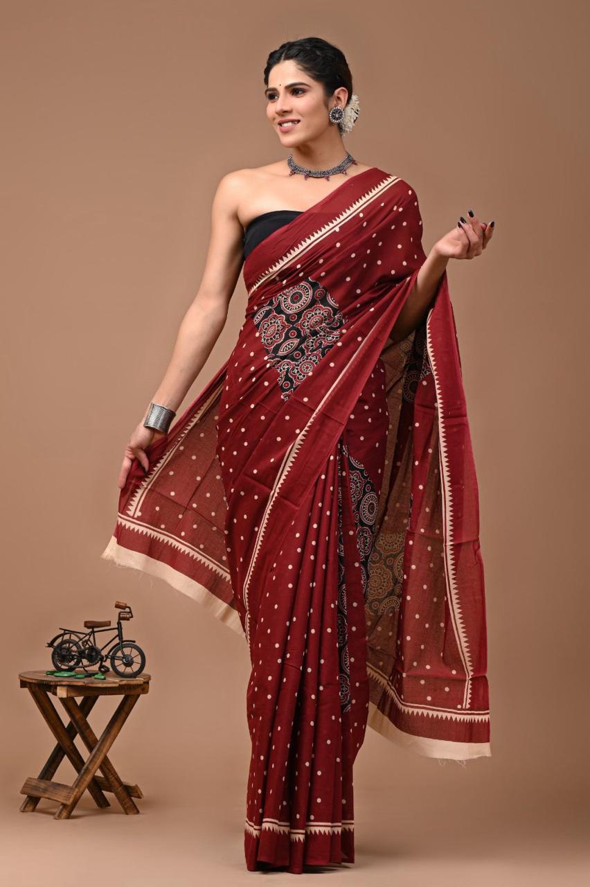 Buy MySilkLove Crimson Maroon Mulmul Cotton Saree Online