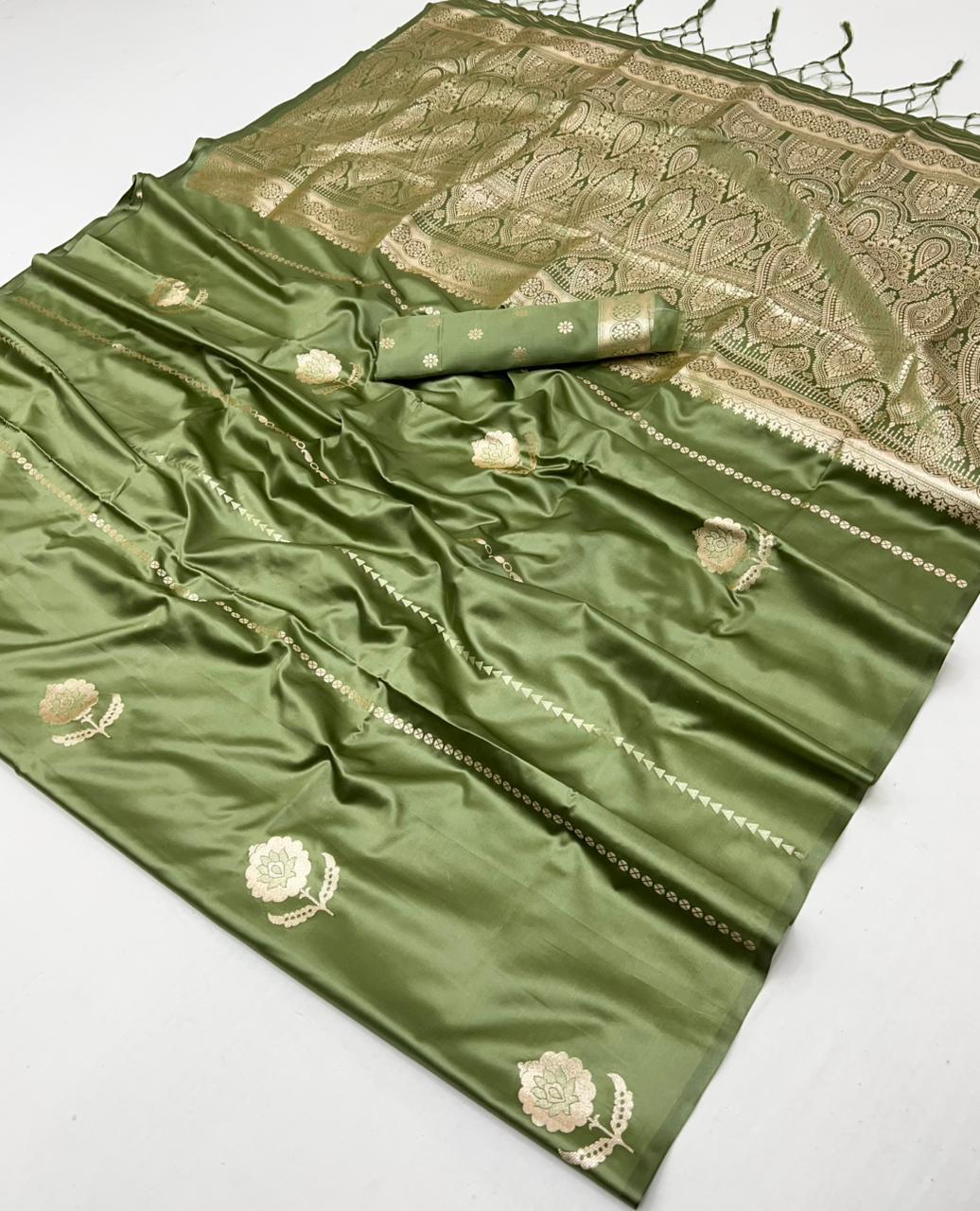 Buy MySilkLove Lime Green Handloom Satin Soft Silk Saree Online