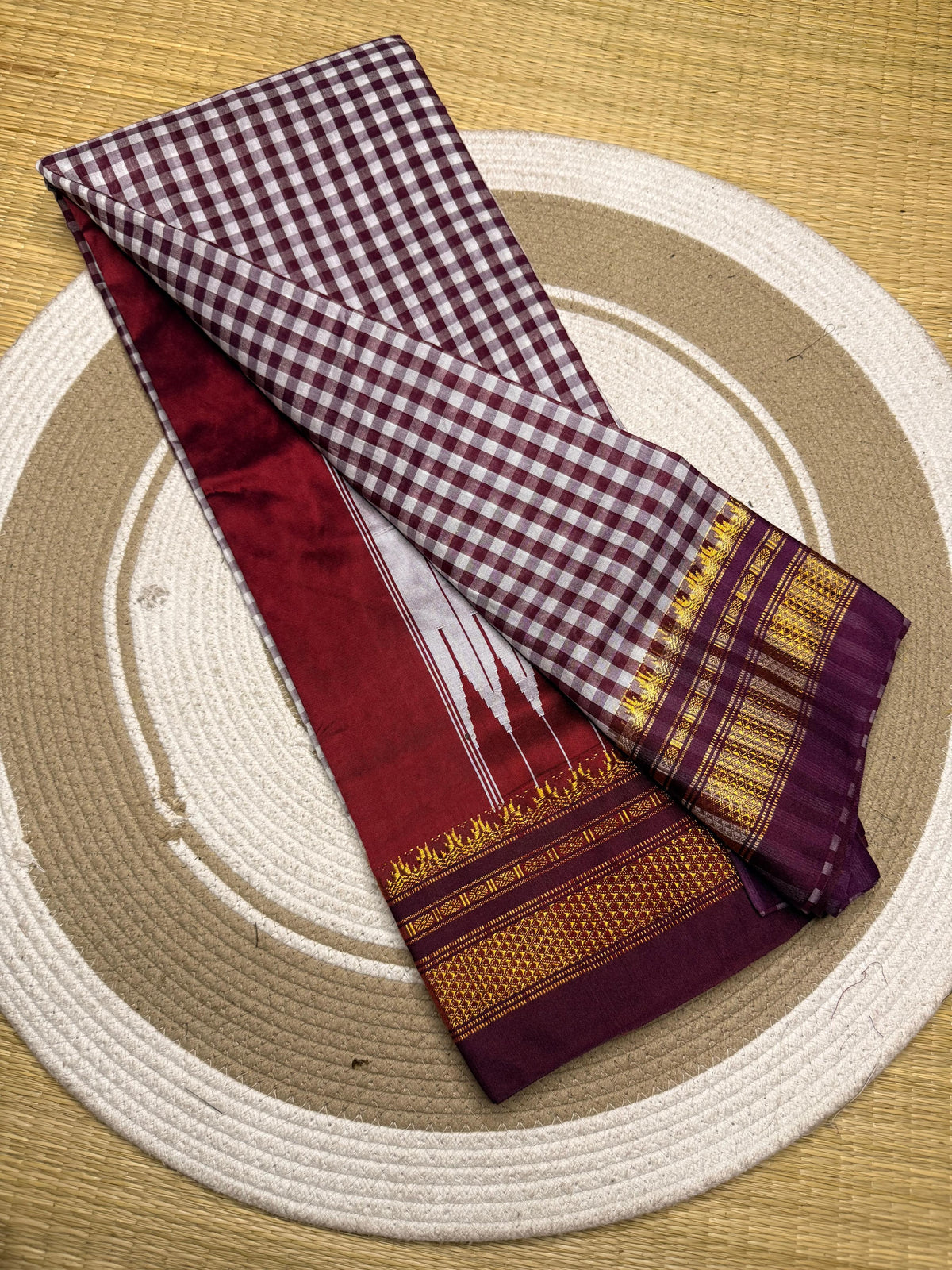 Buy MySilkLove Scarlet Red Checks Pattern Pure Silk Irkal Saree Online