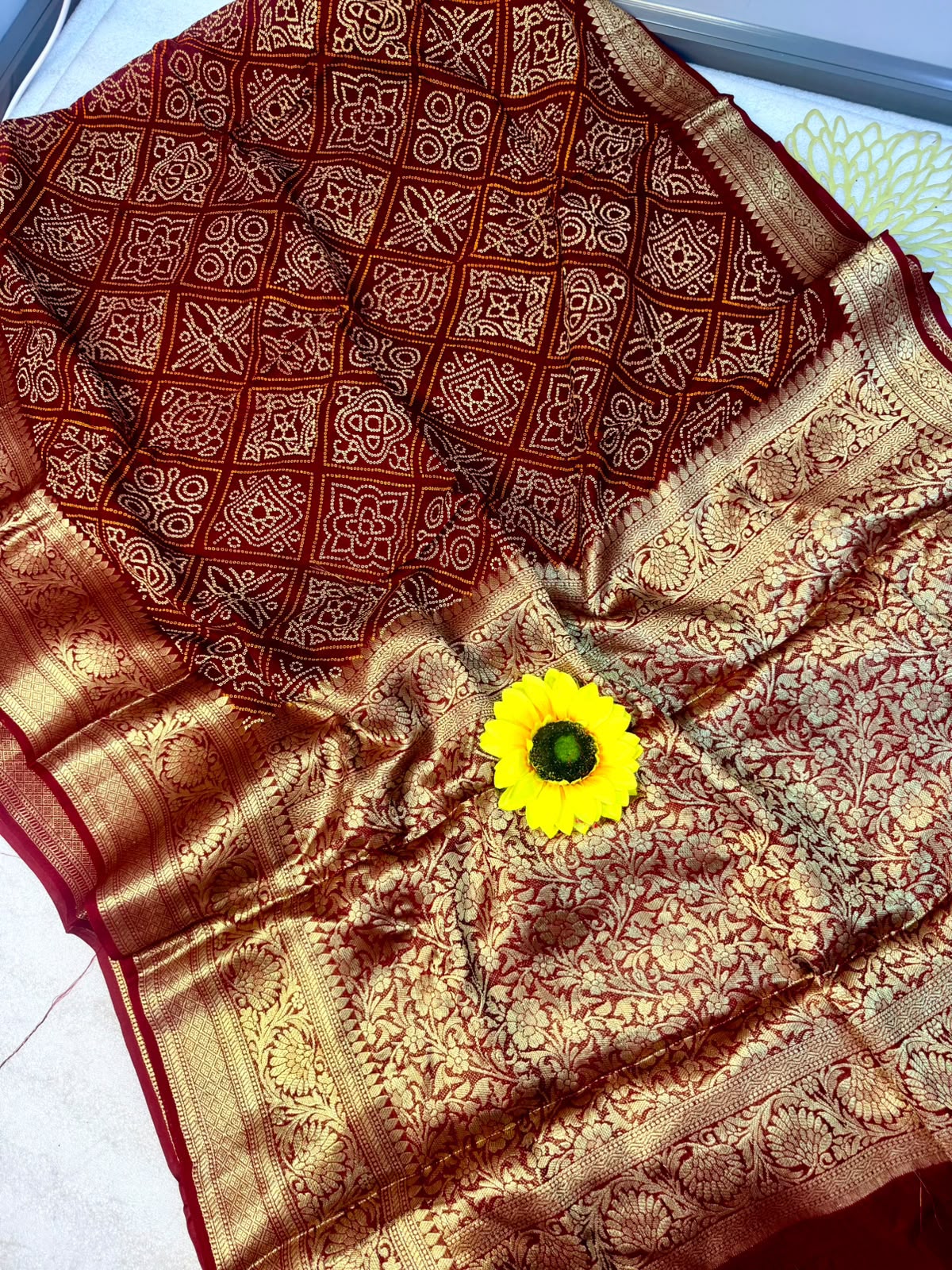 Buy MySilkLove Canary Red Bandhani Zari Woven Silk Saree Online