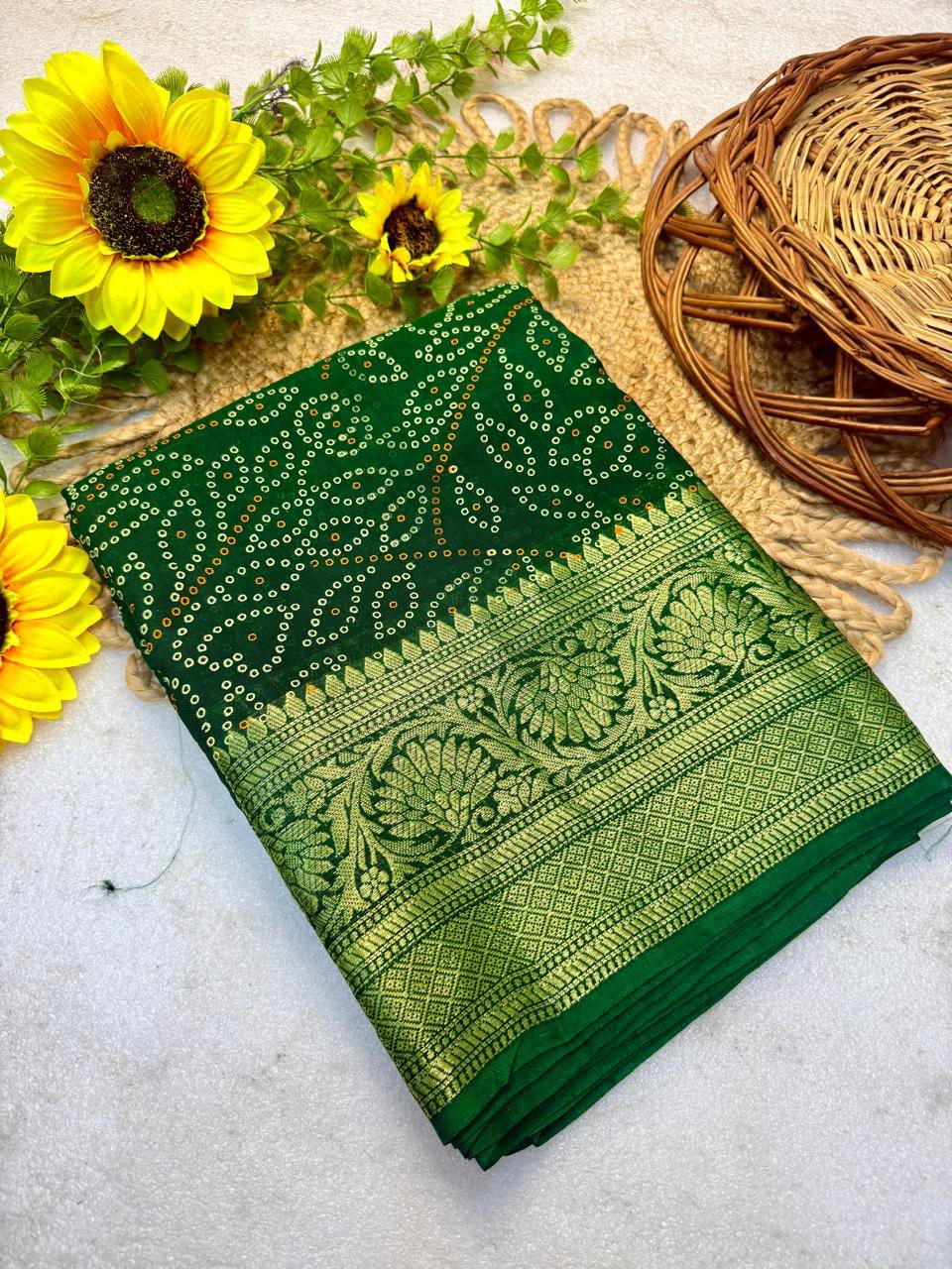 Buy MySilkLove Canary Red Bandhani Zari Woven Silk Saree Online