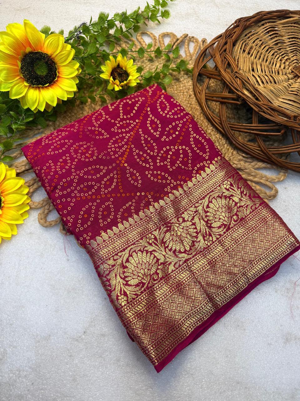 Buy MySilkLove Canary Red Bandhani Zari Woven Silk Saree Online
