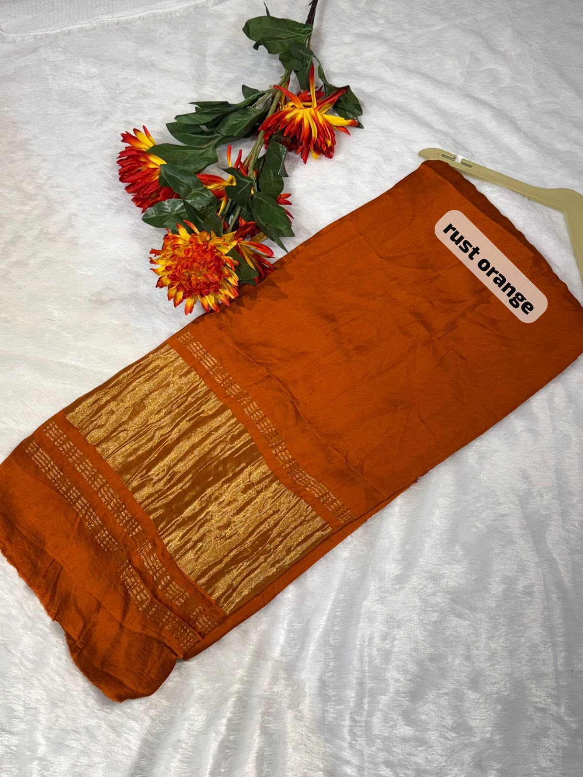 Buy MySilkLove Terracotta Orange Modal Pure Gajji Silk Saree with Lagdi Zari Pallu Saree Online
