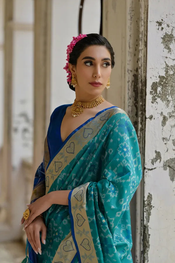 Buy MySilkLove Venice Blue Woven Raw Silk Saree Online