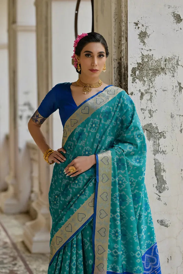 Buy MySilkLove Venice Blue Woven Raw Silk Saree Online