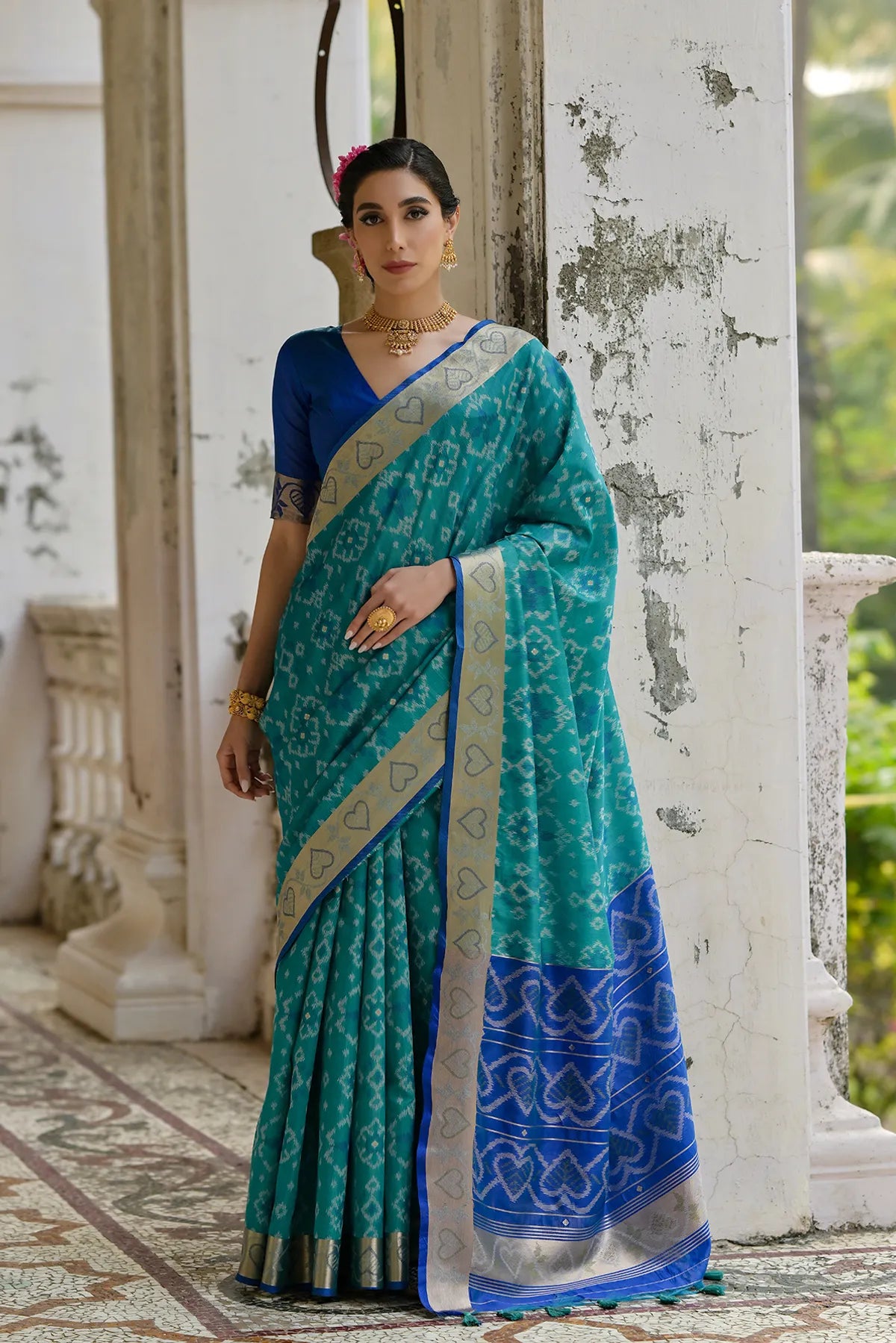 Buy MySilkLove Venice Blue Woven Raw Silk Saree Online