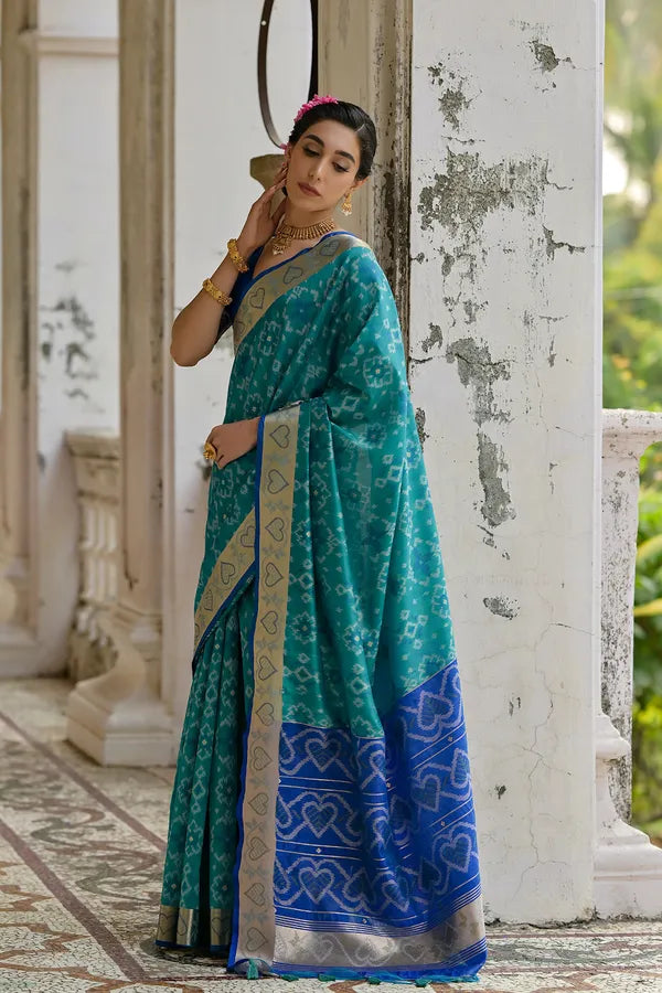 Buy MySilkLove Venice Blue Woven Raw Silk Saree Online