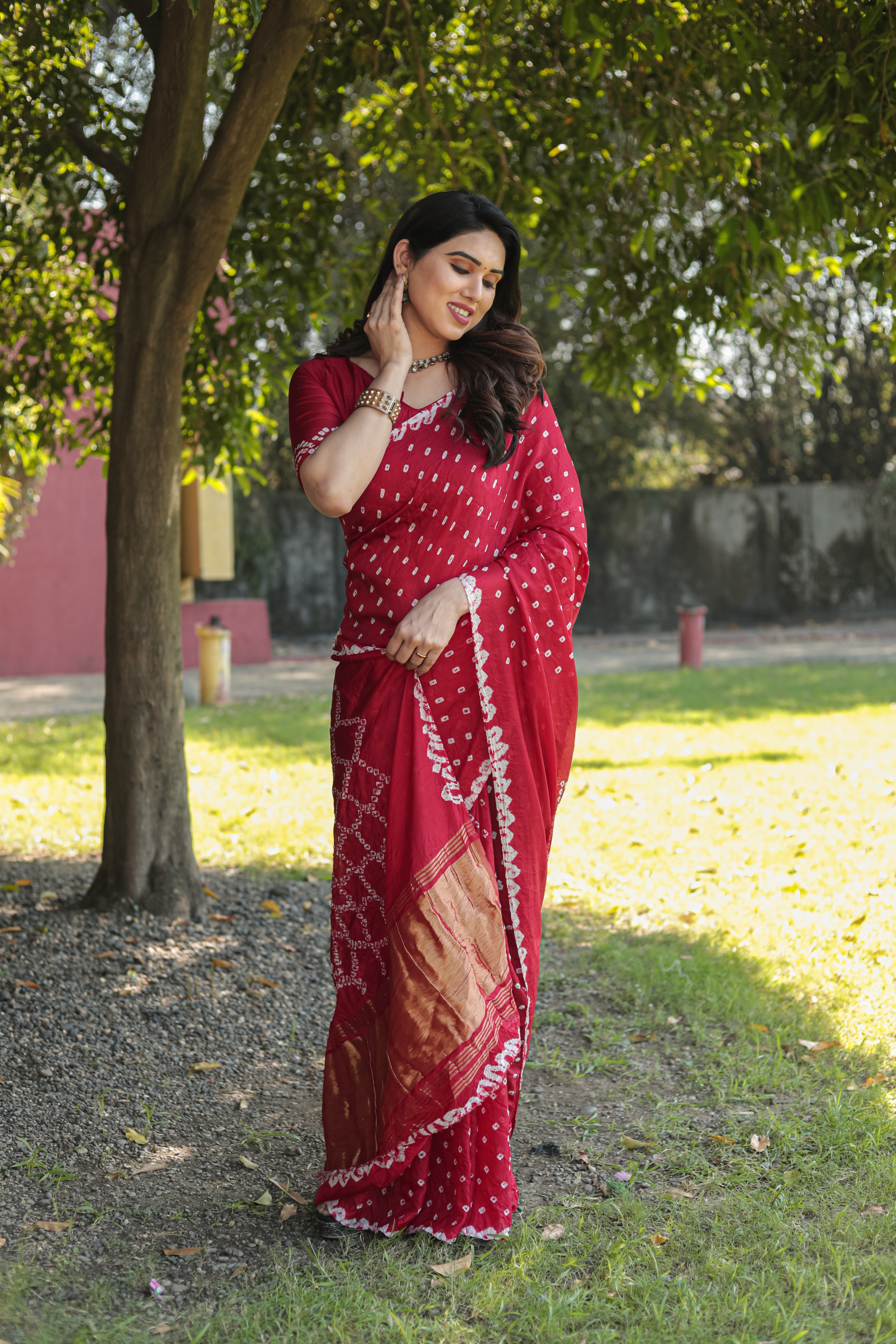 Buy MySilkLove Cardinal Red Designer Bandhani Printed Saree Online