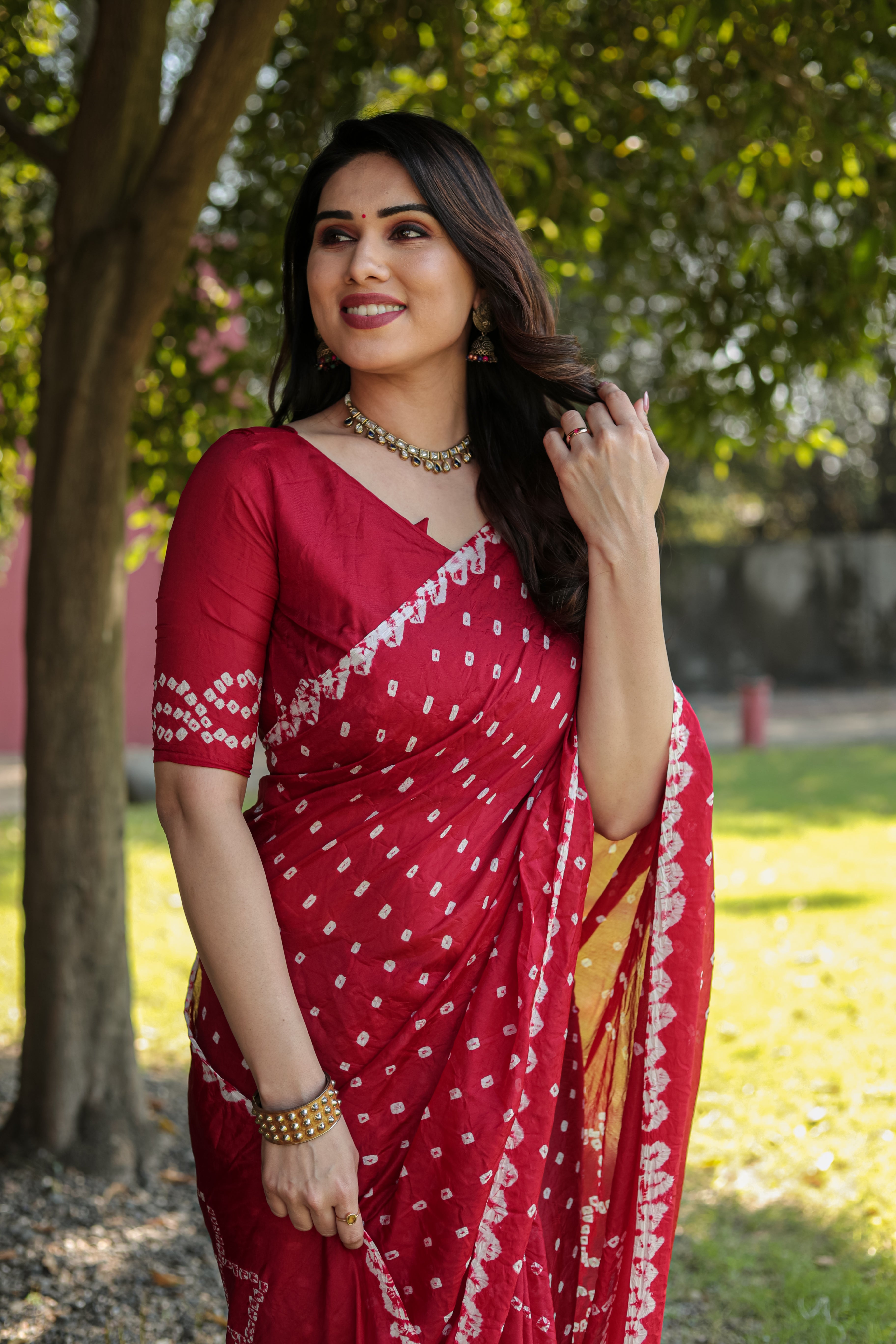 MySilkLove Cardinal Red Designer Bandhani Printed Saree