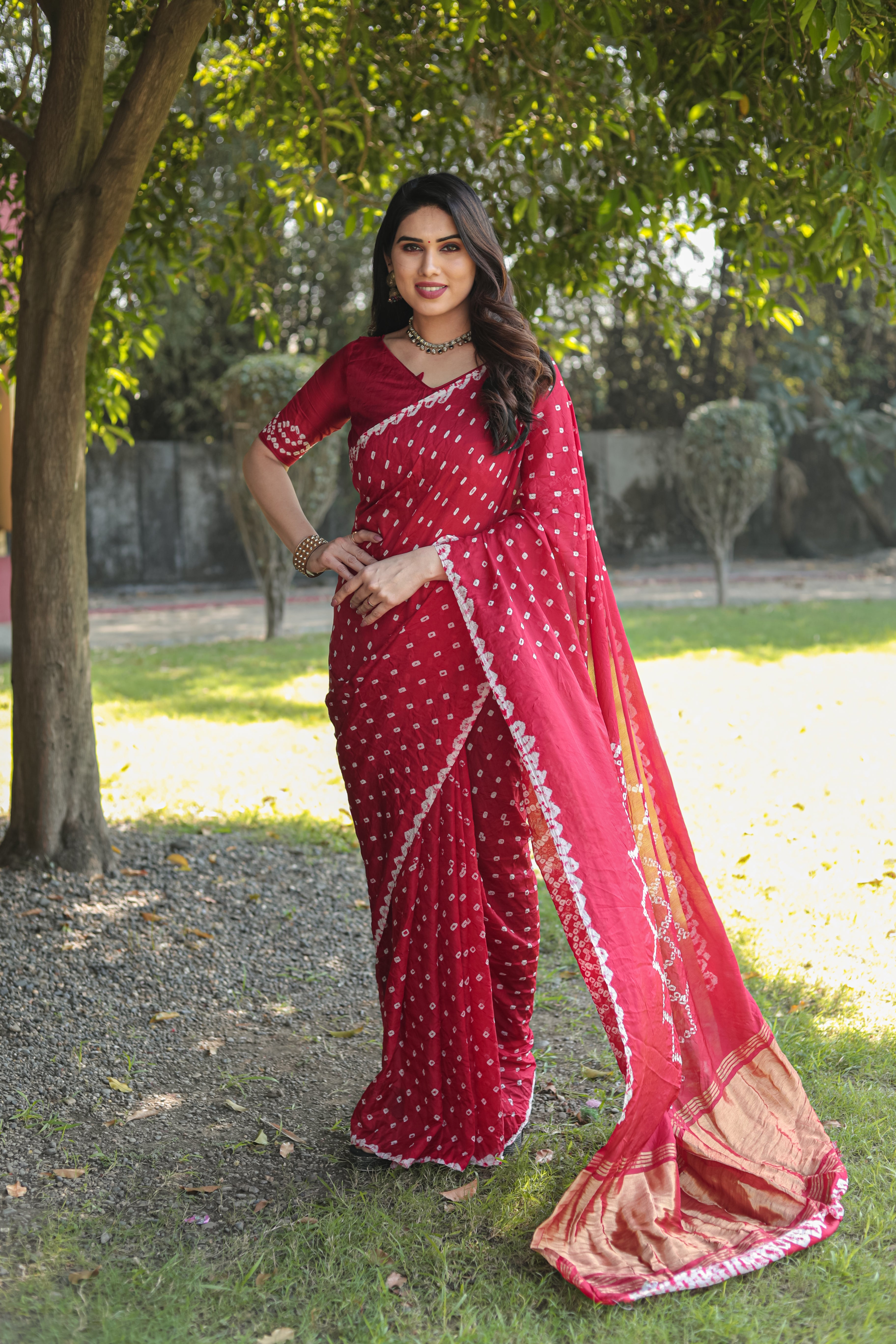 Buy MySilkLove Cardinal Red Designer Bandhani Printed Saree Online