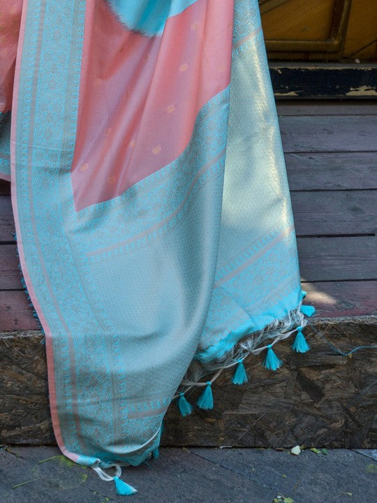 Buy MySilkLove Plum Peach and Blue Banarasi Handloom Saree Online