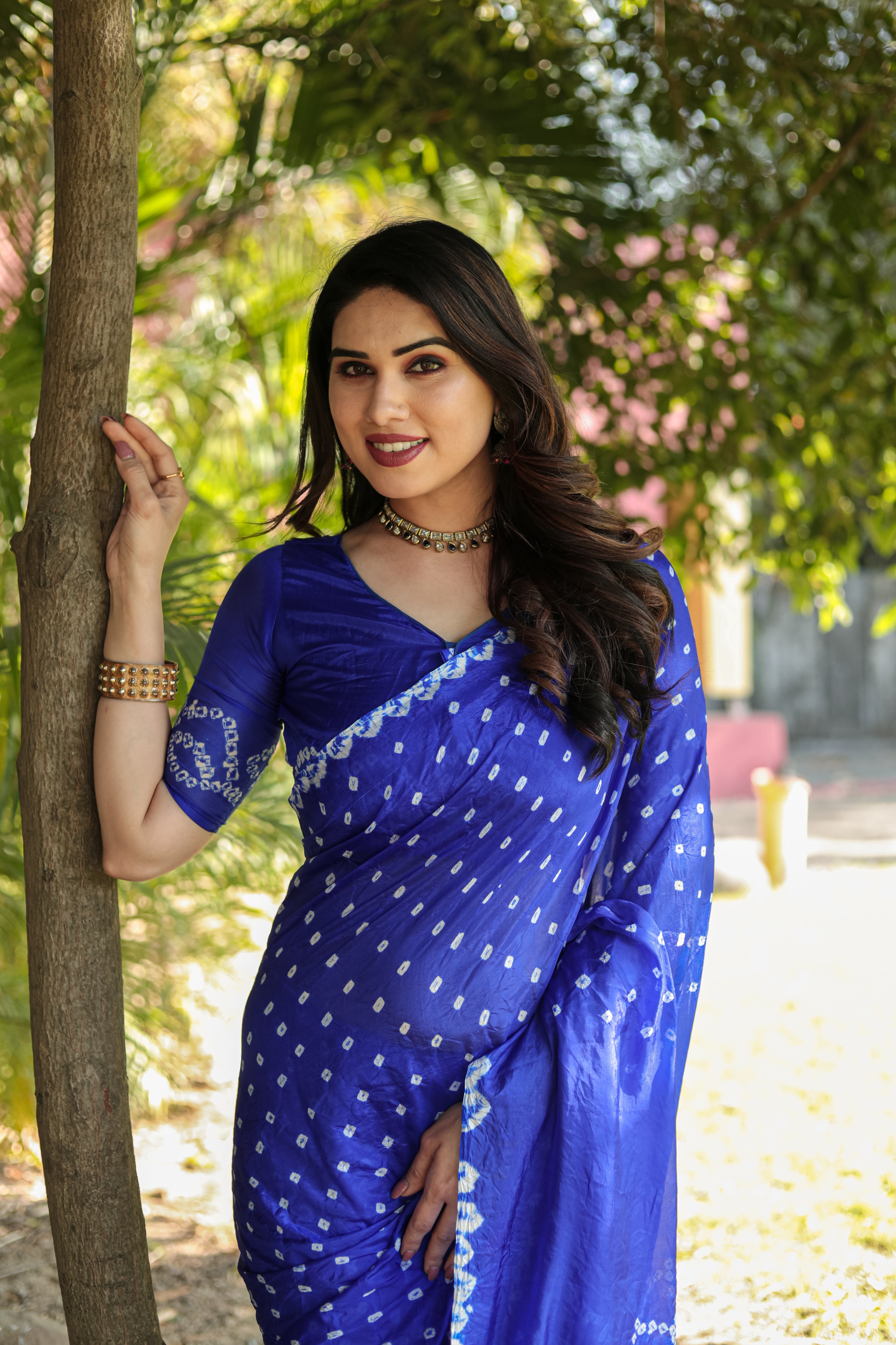 MySilkLove Royal Blue Designer Bandhani Printed Saree