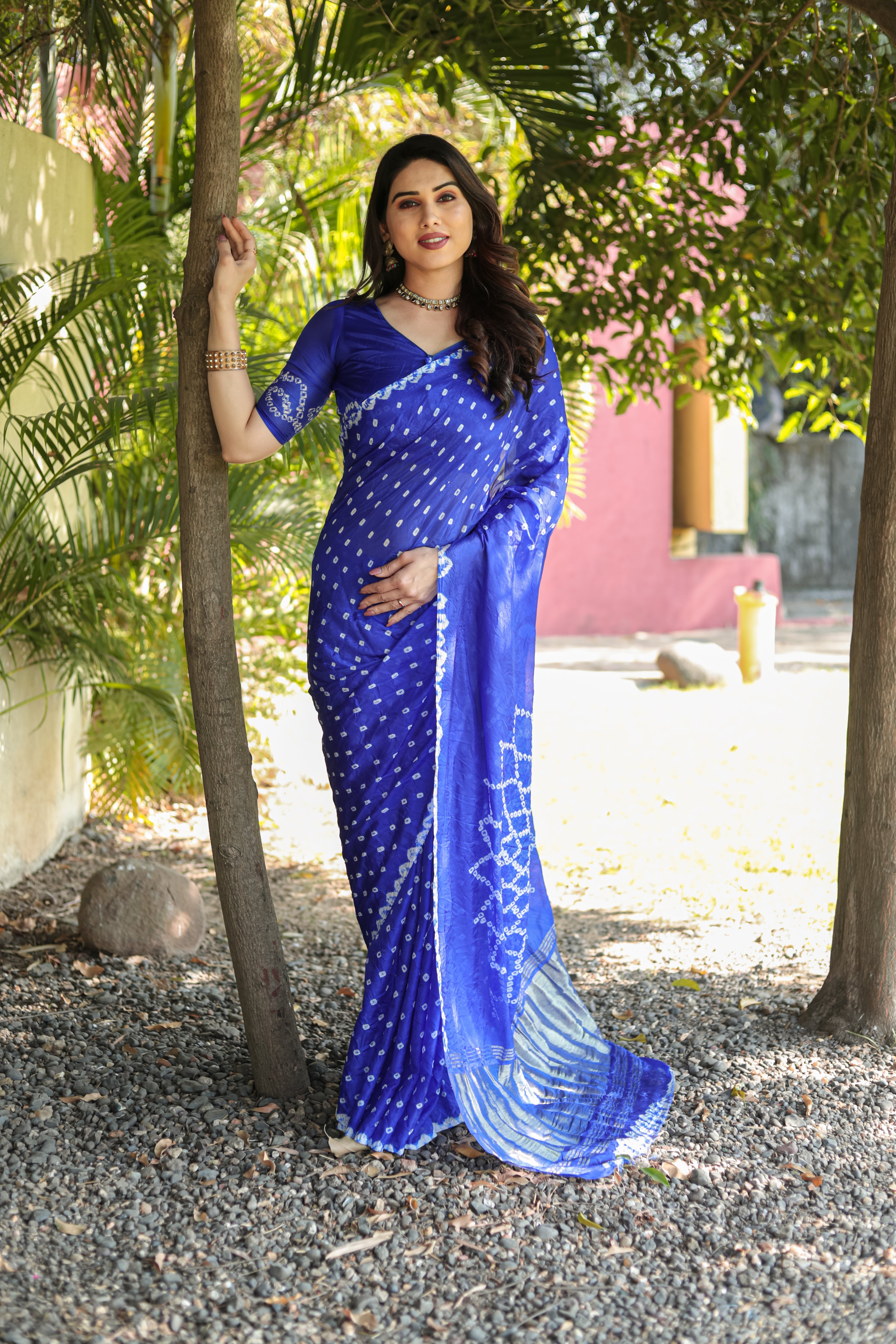 Buy MySilkLove Royal Blue Designer Bandhani Printed Saree Online