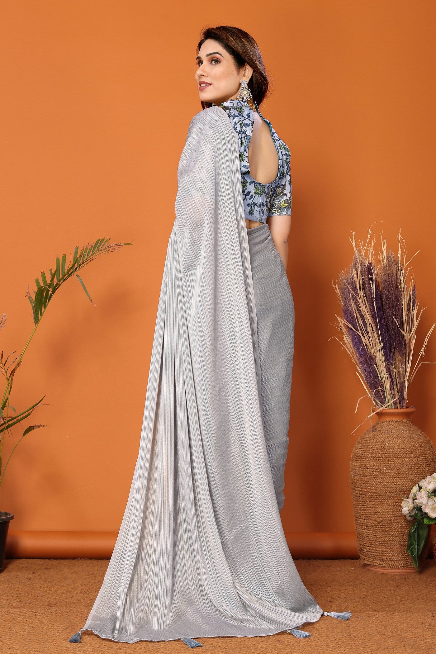 MySilkLove Silver Grey Solid Plain Saree