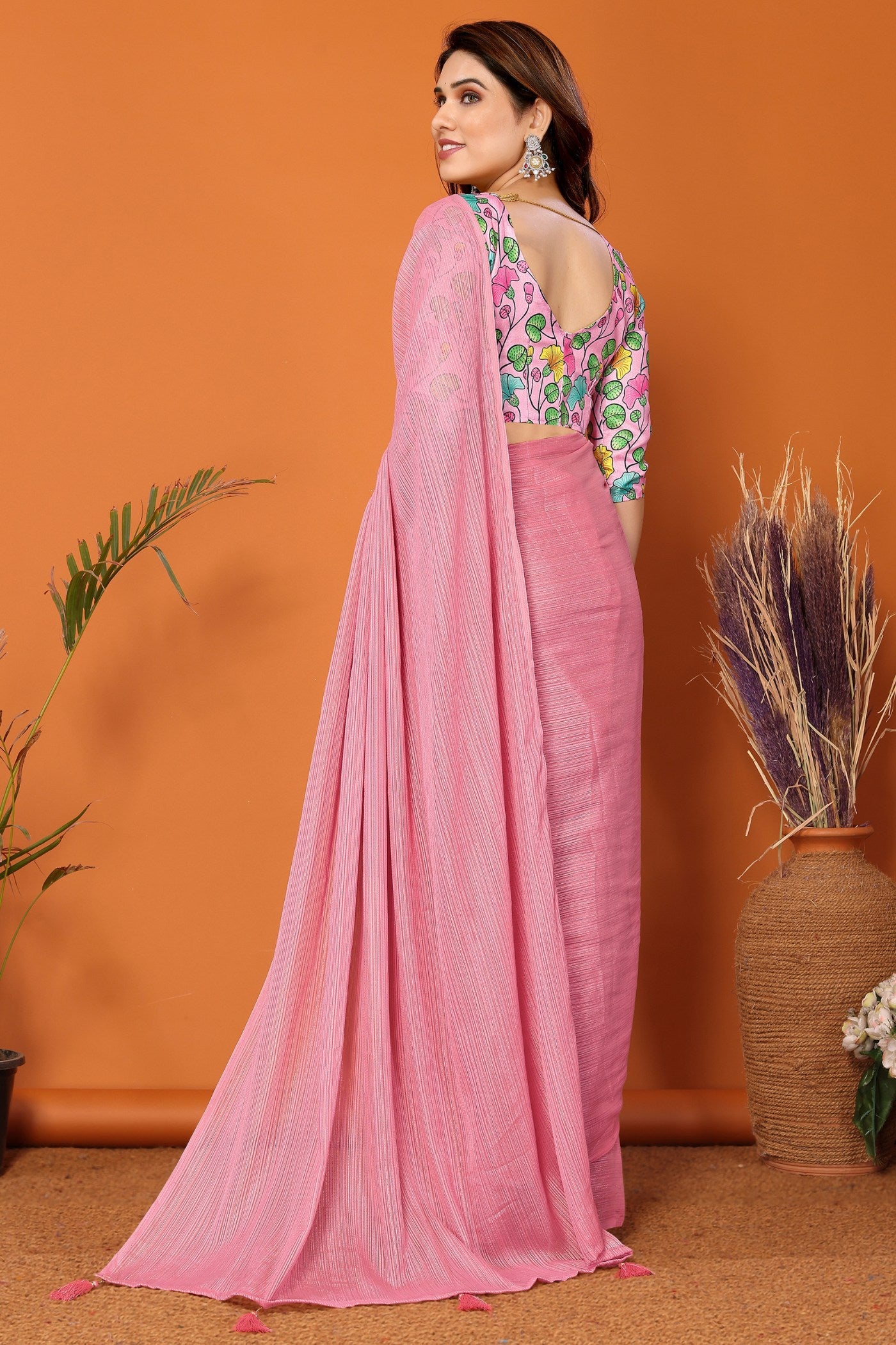 Buy MySilkLove Millenial Pink Solid Plain Saree Online