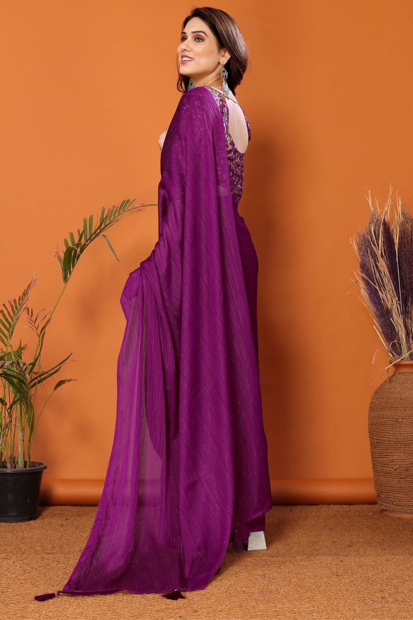 Buy MySilkLove Sangria Purple Solid Plain Saree Online