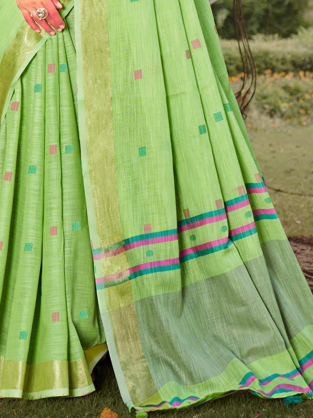 Buy MySilkLove Pista Green Cotton Silk Saree Online