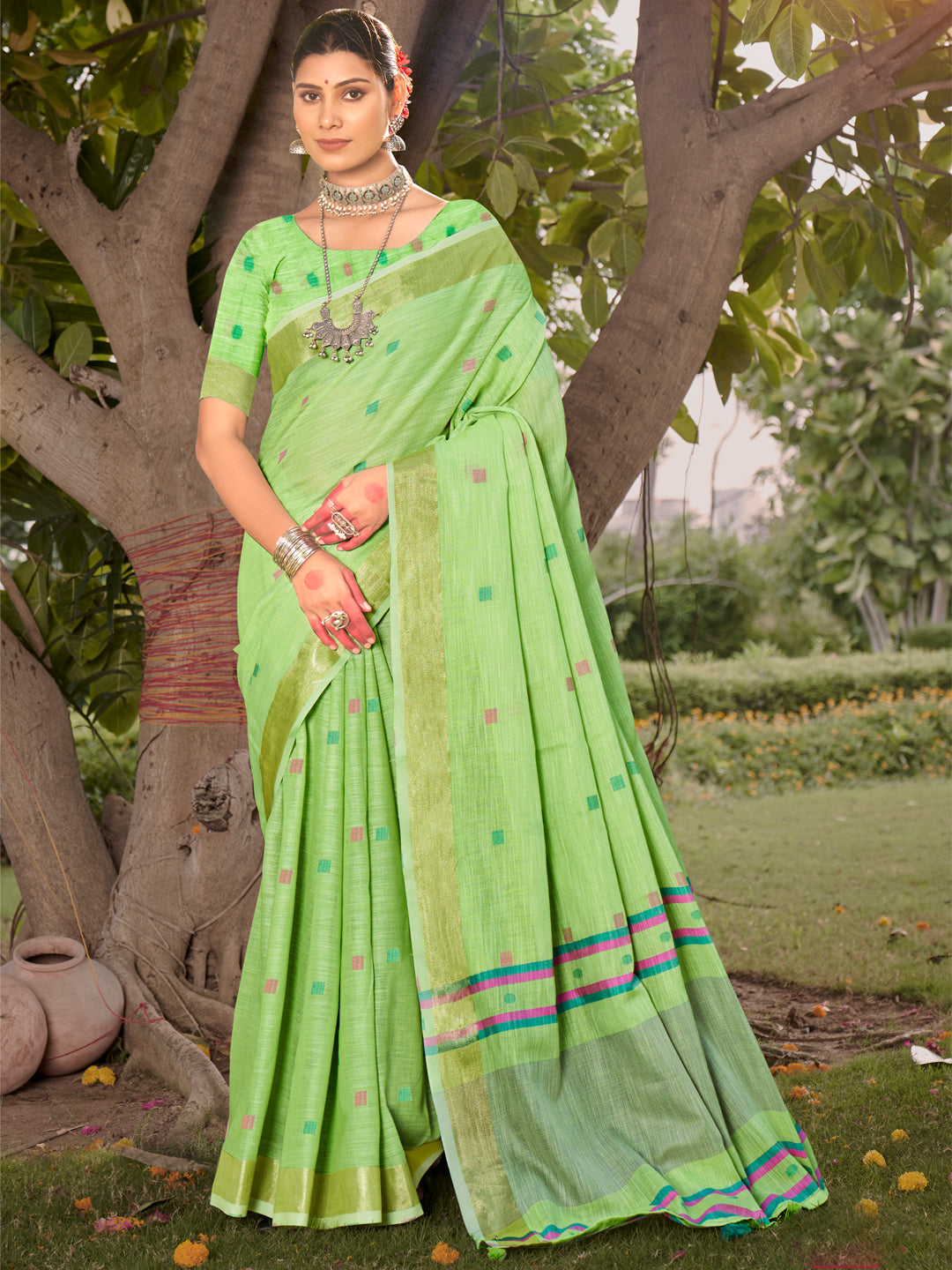 Buy MySilkLove Pista Green Cotton Silk Saree Online