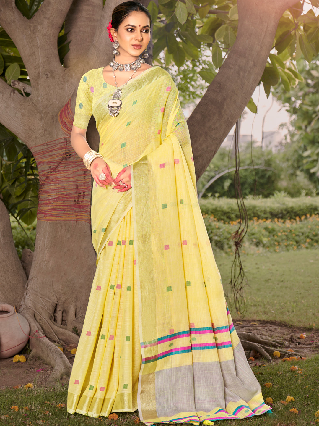 Buy MySilkLove Bright Sun Yellow Cotton Silk Saree Online