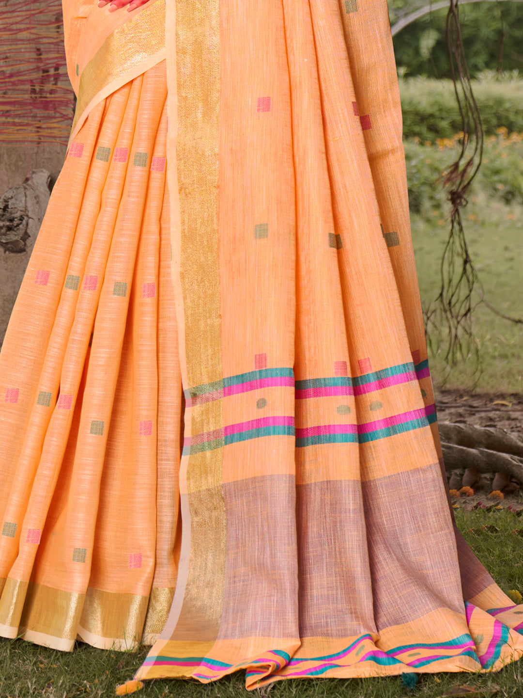 Buy MySilkLove Peach Orange Cotton Silk Saree Online