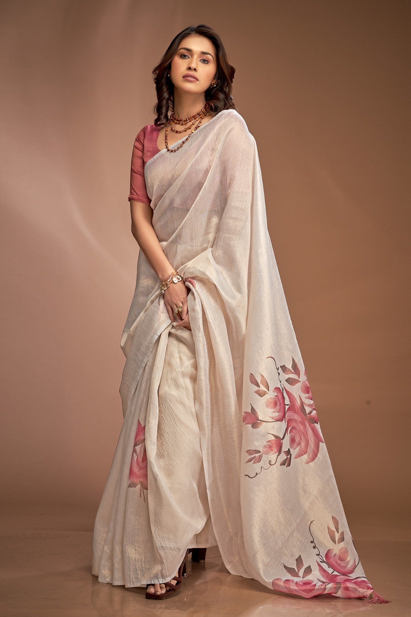 Buy MySilkLove Jasmine White Printed Tissue Saree Online