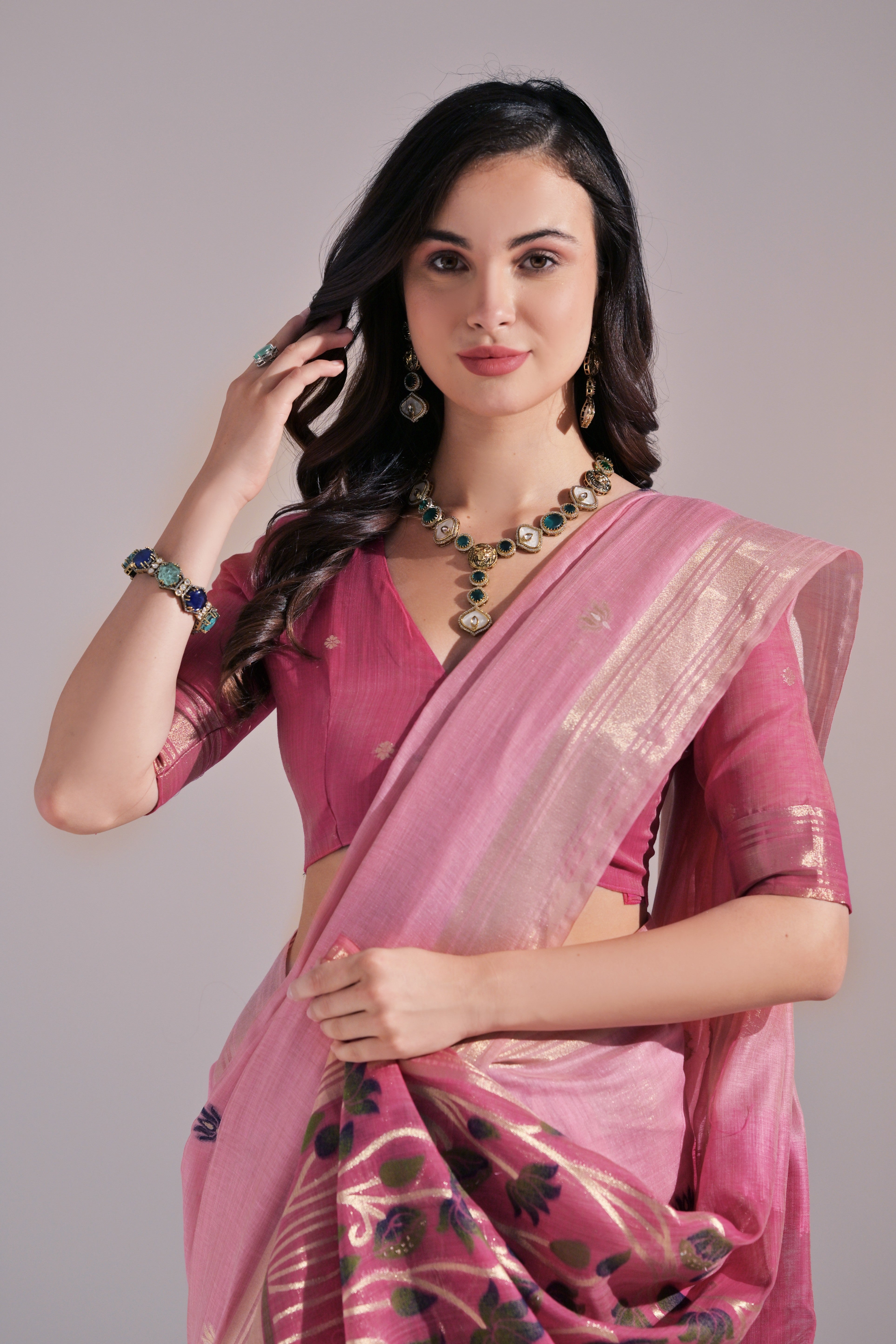 Buy MySilkLove Baby Pink Woven Muga Cotton Saree Online