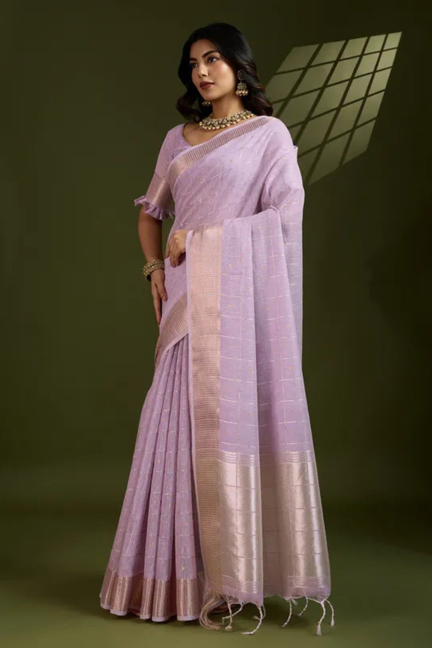 Buy MySilkLove Mauve Purple Woven Tissue Linen Saree Online