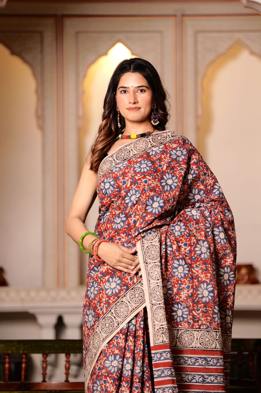 Buy MySilkLove Quicksand Brown Pure Cotton Handblock Printed Saree Online