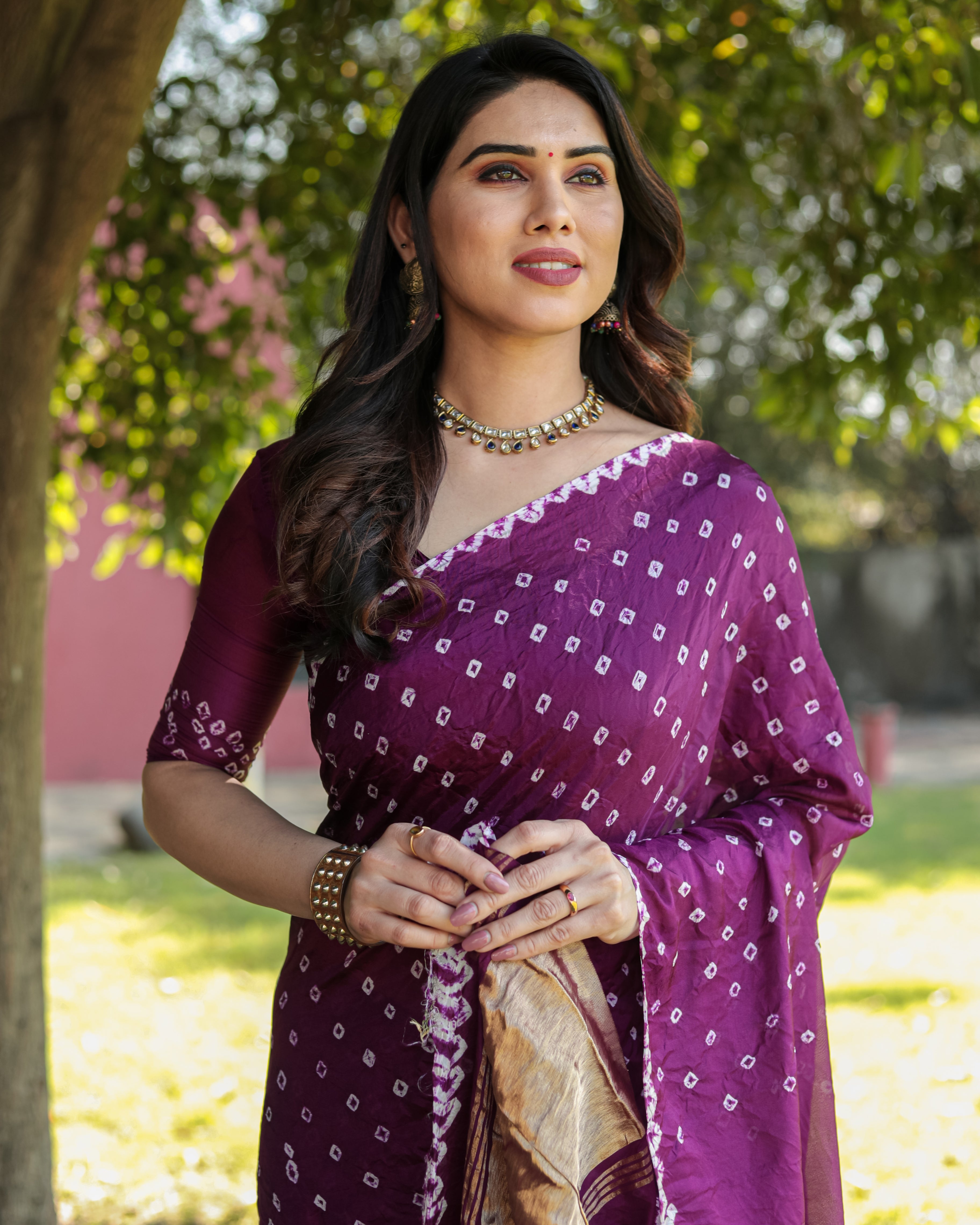 Buy MySilkLove Wine Berry Purple Designer Bandhani Printed Saree Online