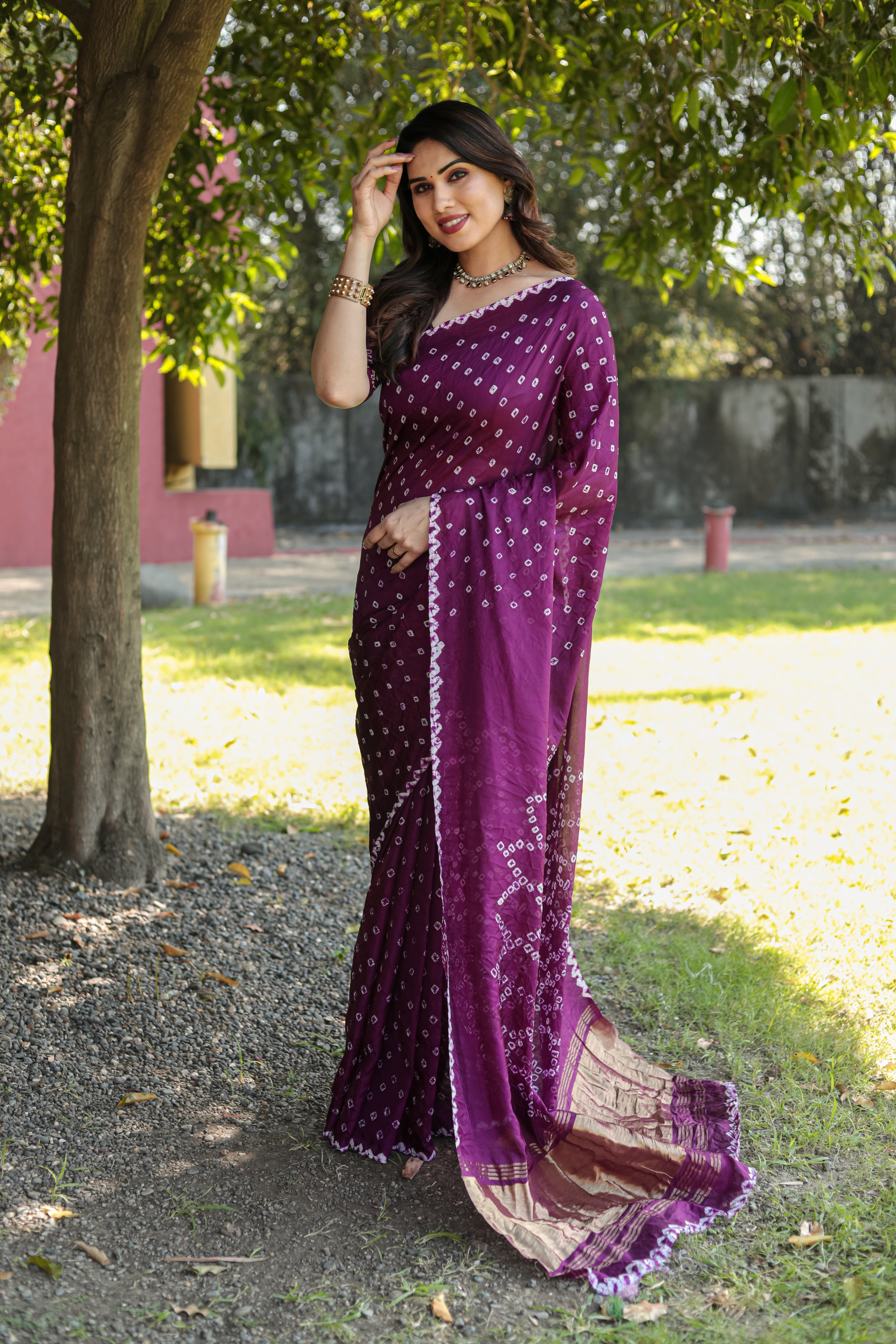 MySilkLove Wine Berry Purple Designer Bandhani Printed Saree