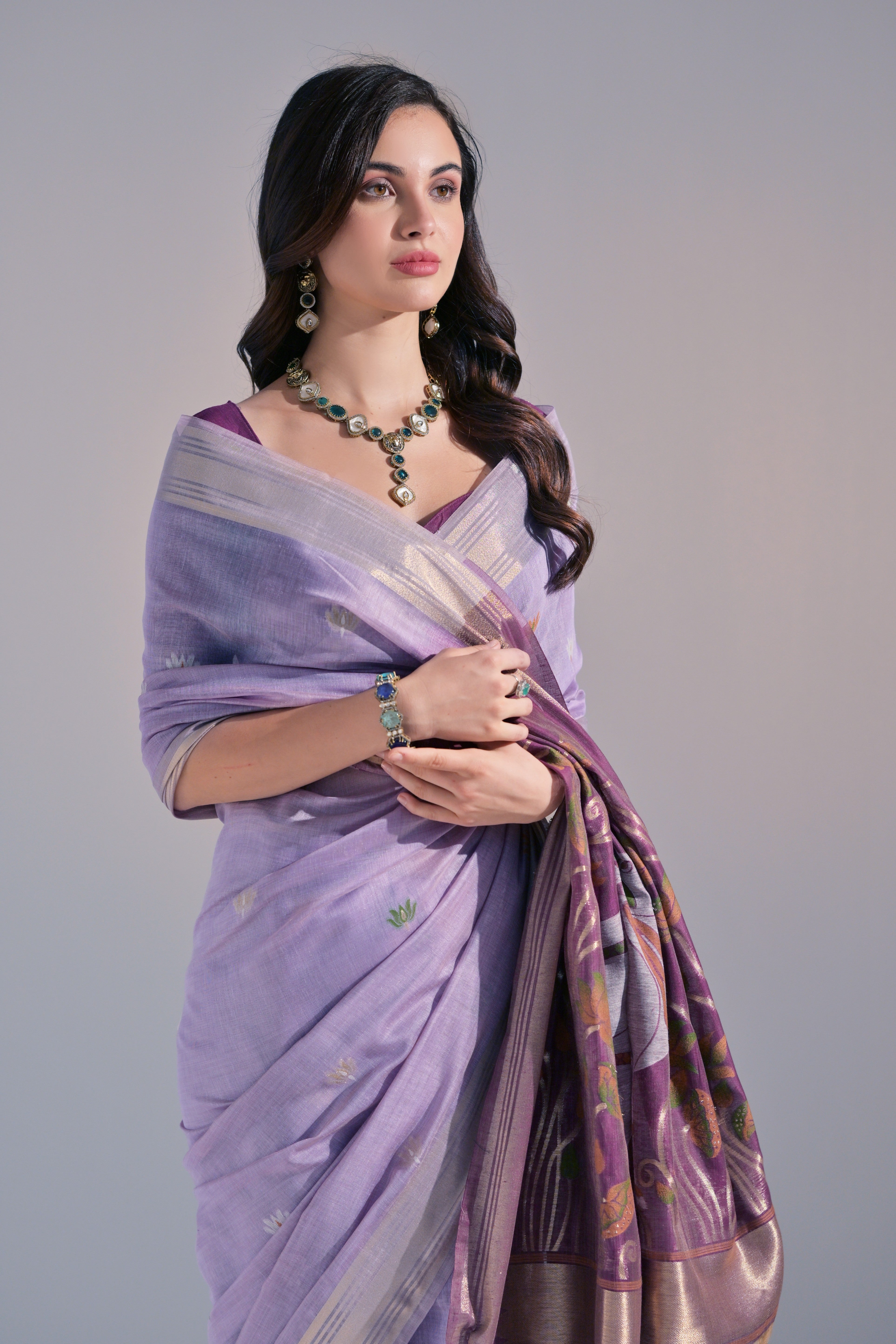 MySilkLove Blossom Purple Woven Muga Cotton Saree