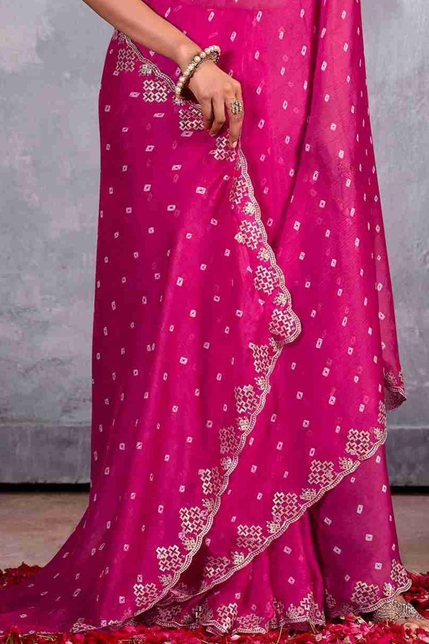 Buy MySilkLove Rose Pink Designer Georgette Bandhani Saree Online