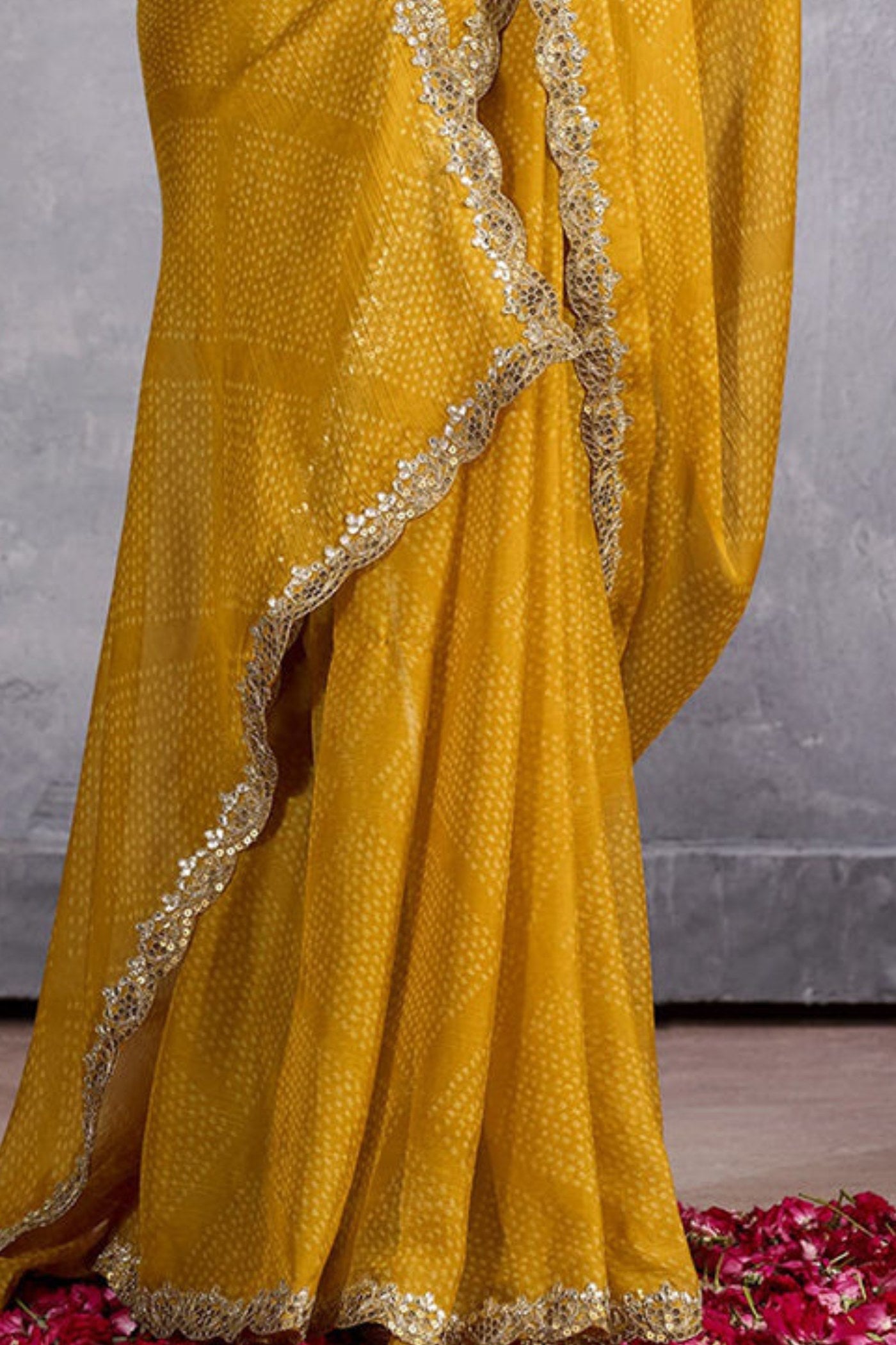 Buy MySilkLove Sun Yellow Designer Georgette Bandhani Saree Online