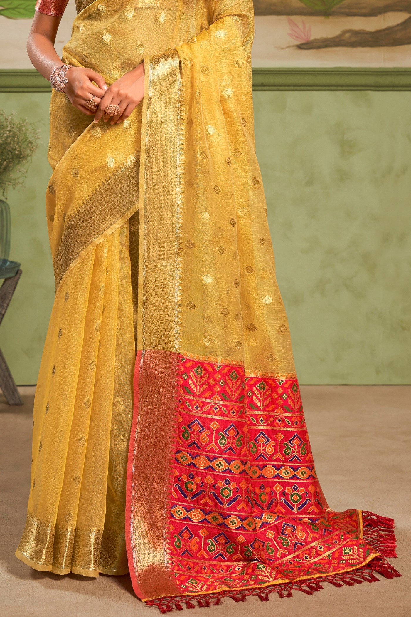 Buy MySilkLove Tussock Yellow Banarasi Tissue Silk Saree Online