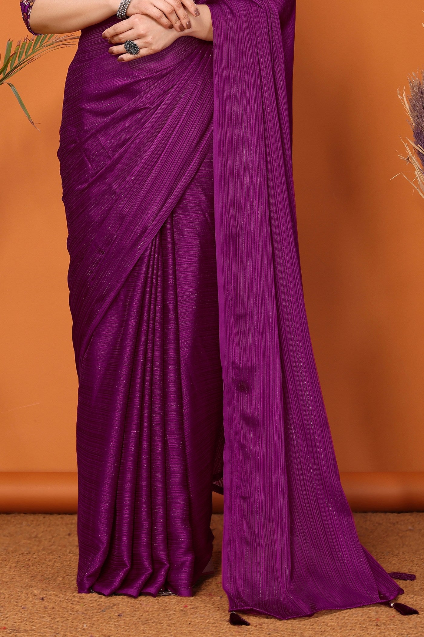 Buy MySilkLove Sangria Purple Solid Plain Saree Online