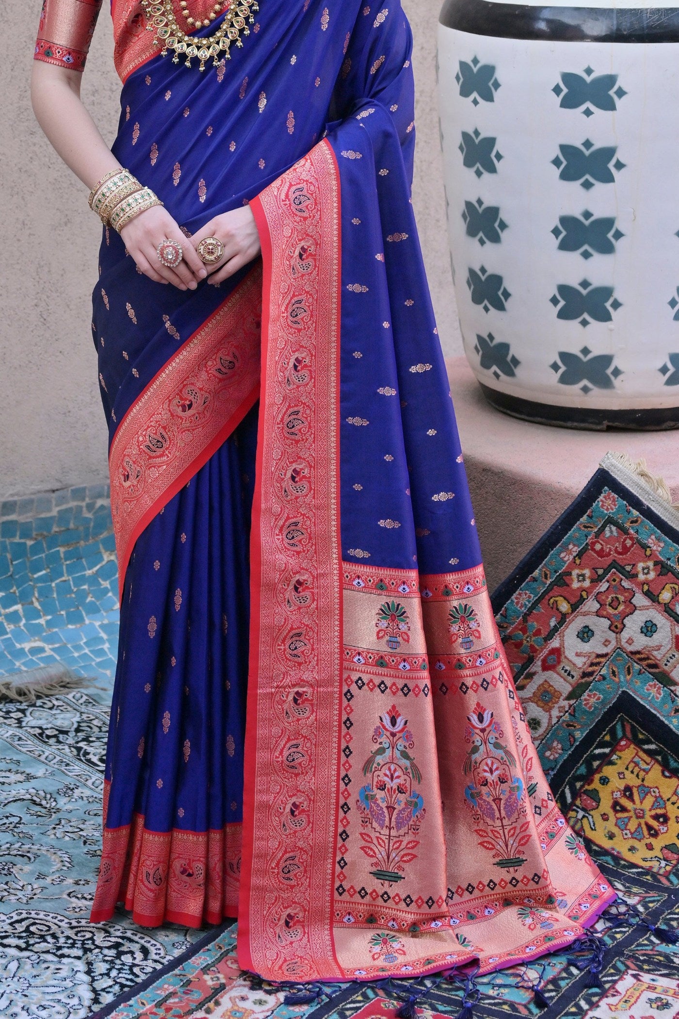 Buy MySilkLove Admiral Blue Zari Woven Paithani Saree Online