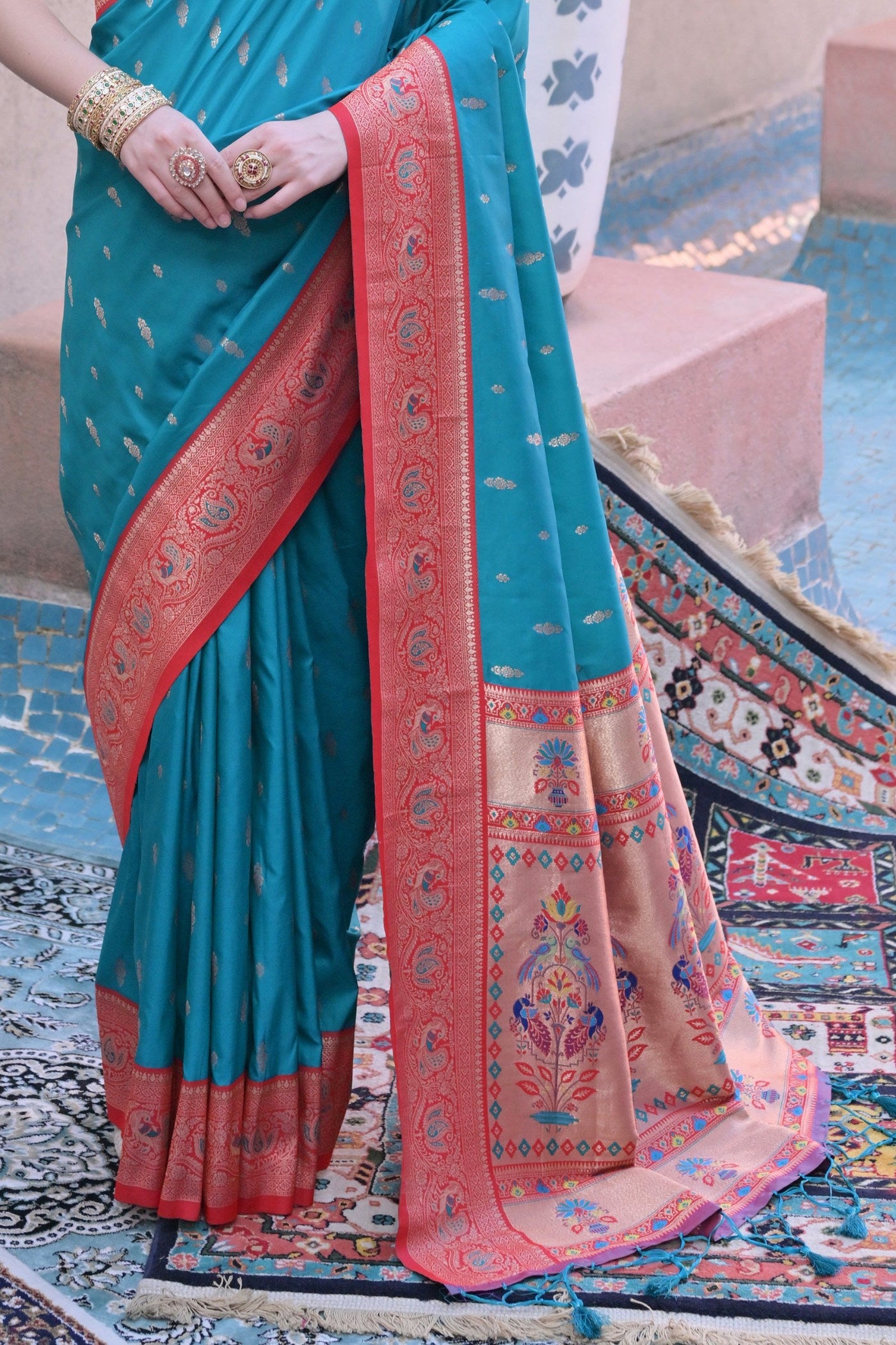 Buy MySilkLove Capri Blue Zari Woven Paithani Saree Online