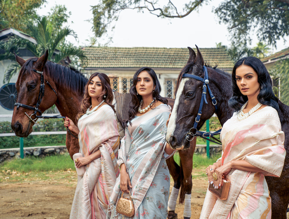 Buy MySilkLove Tumbleweed Pink and Cream Handloom Banarasi Uri Silk Saree Online