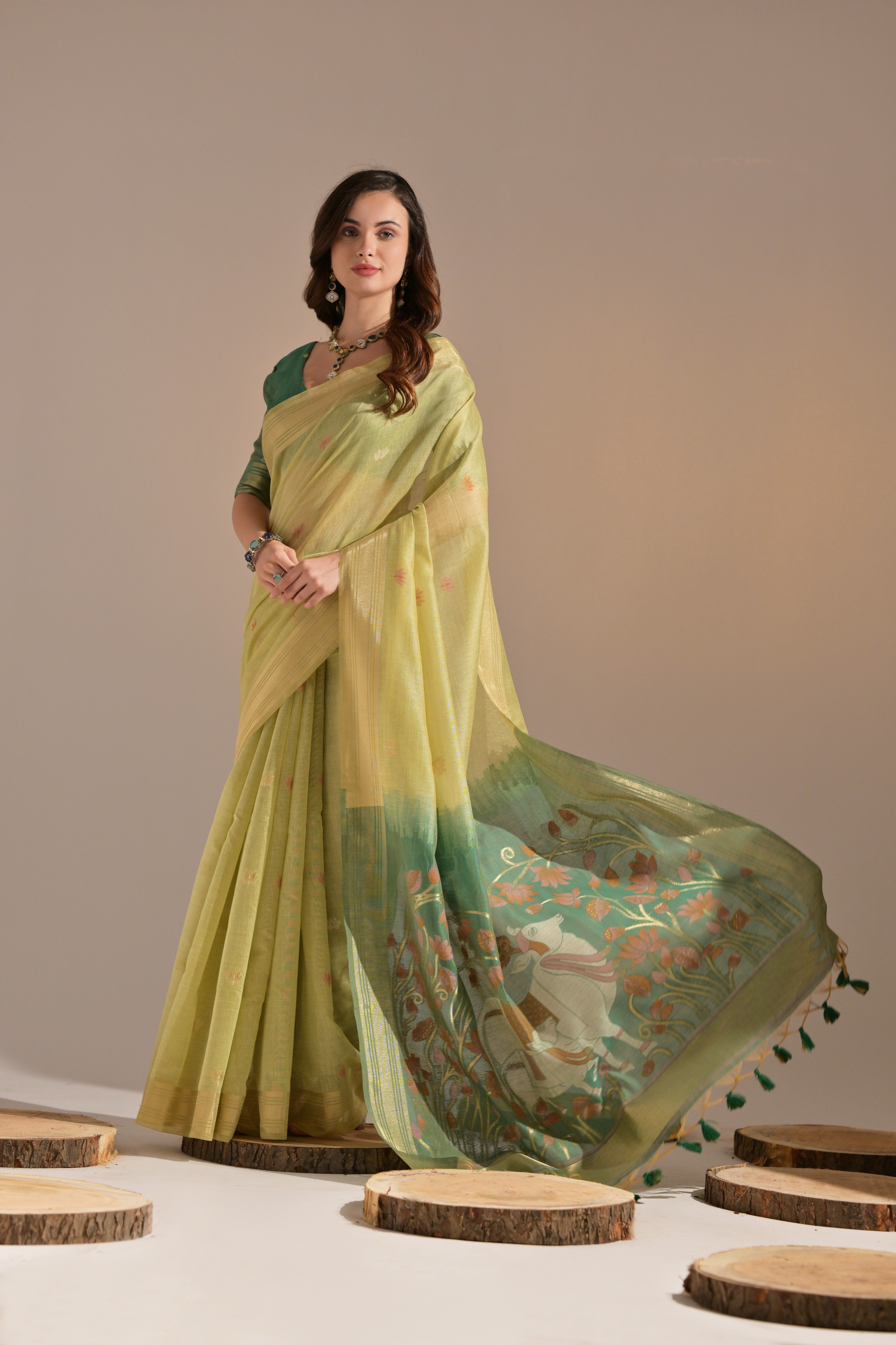 MySilkLove Light Sun Yellow Woven Muga Cotton Saree