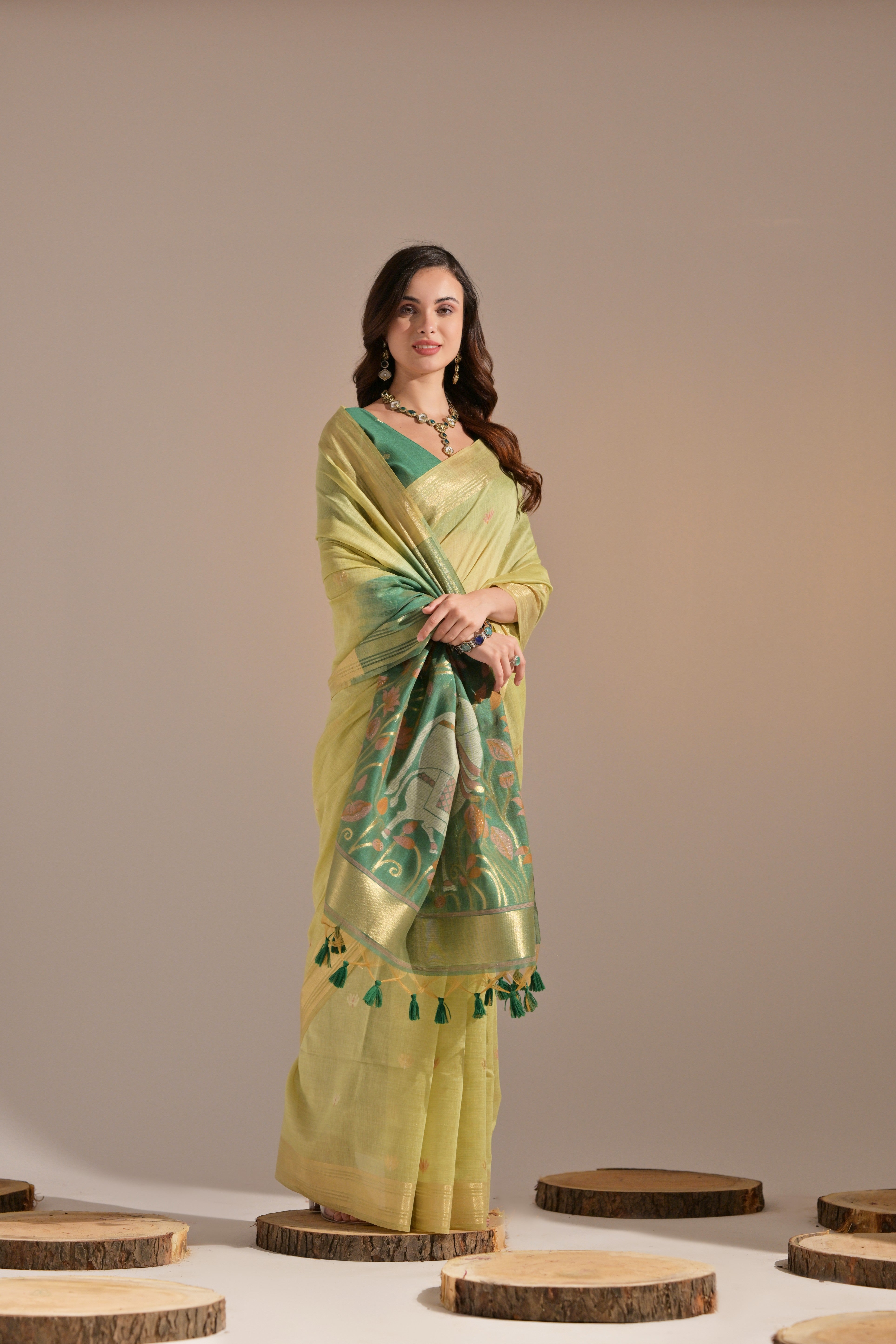 Buy MySilkLove Light Sun Yellow Woven Muga Cotton Saree Online