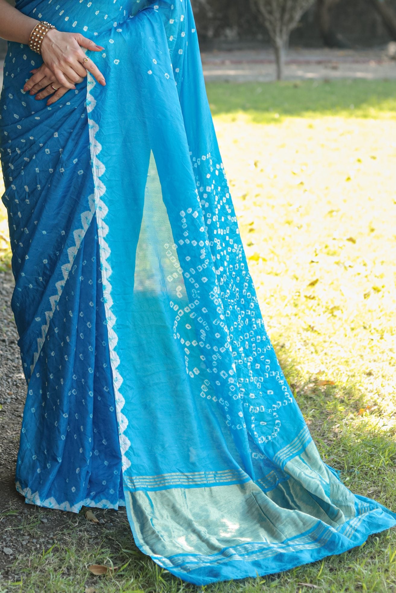 Buy MySilkLove Cerulean Blue Designer Bandhani Printed Saree Online