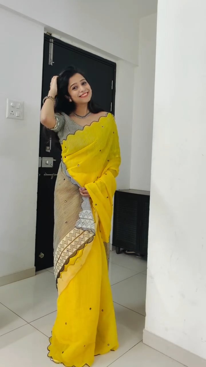 Buy MySilkLove Rustic Yellow Linen Cotton Digital Printed Saree Online