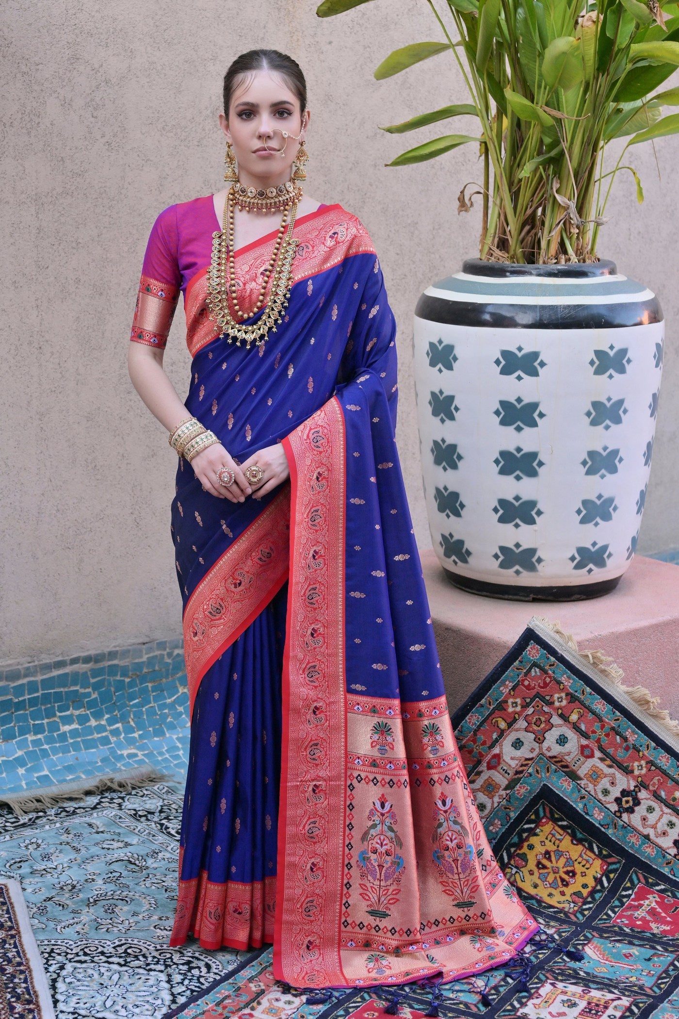 Buy MySilkLove Admiral Blue Zari Woven Paithani Saree Online