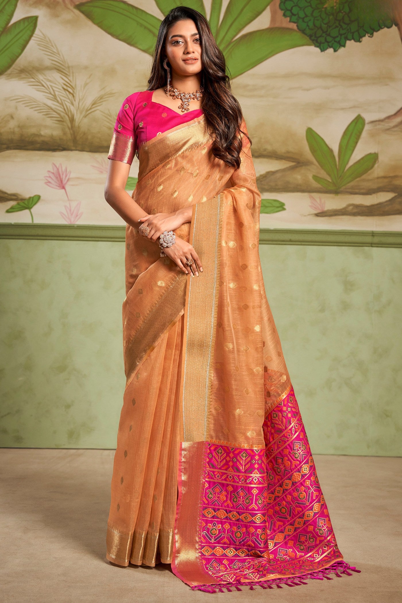 Buy MySilkLove Damask Orange Banarasi Tissue Silk Saree Online