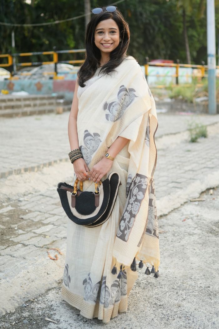 Buy MySilkLove Tulip White Muga Cotton Saree Online