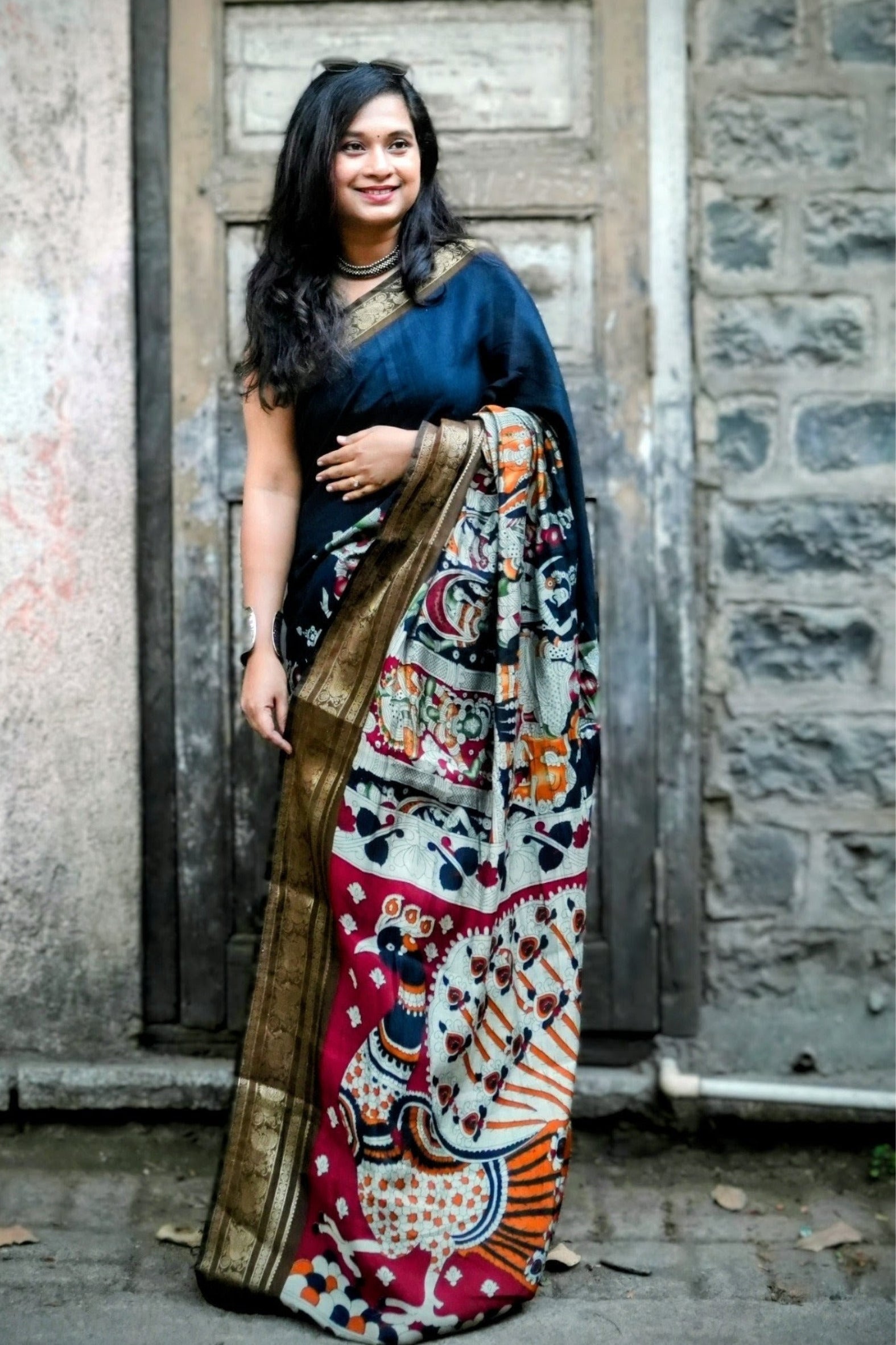 Buy MySilkLove Spray Black Printed Cotton Saree Online