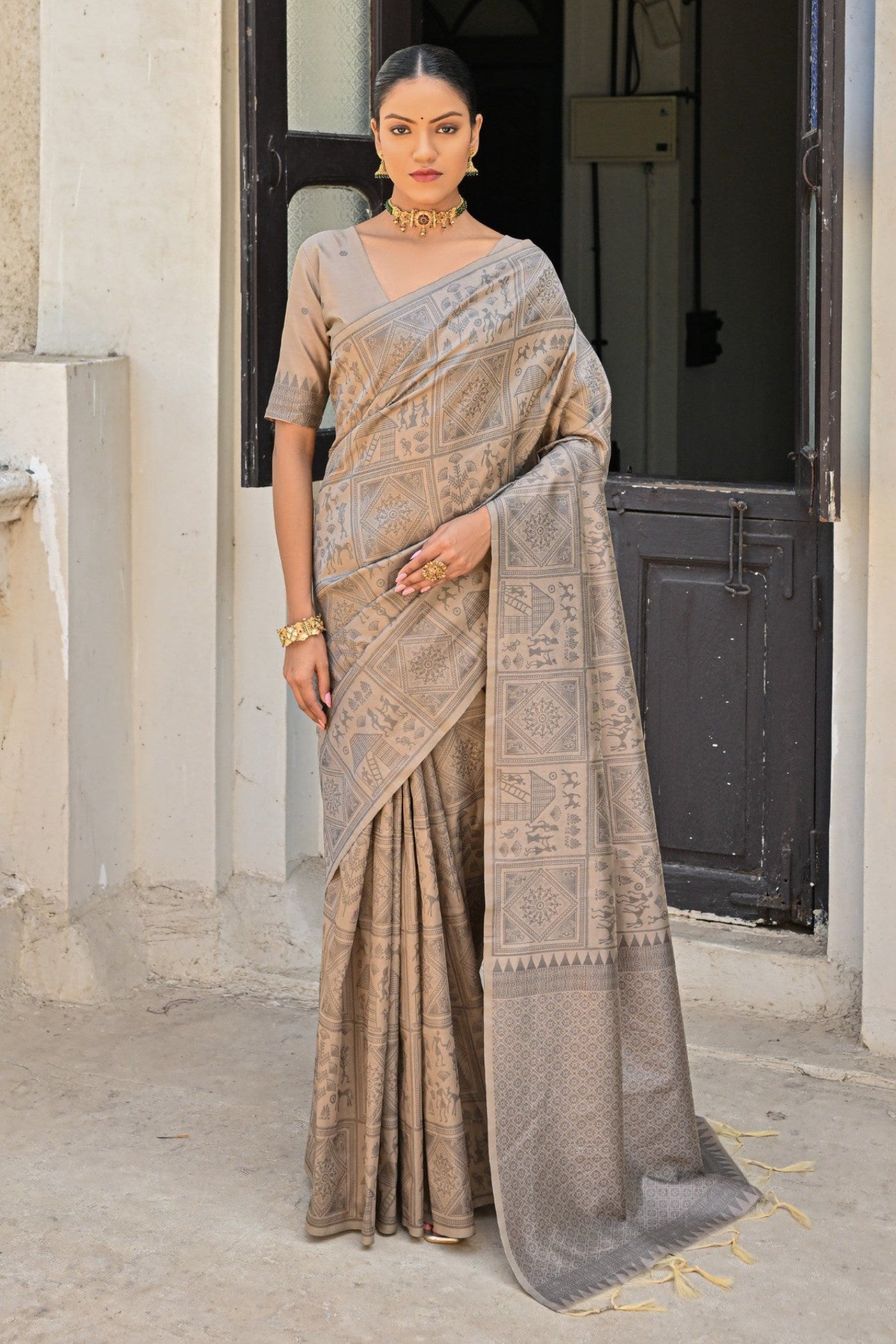 Buy MySilkLove Zorba Grey Woven Kalamkari Raw Silk Saree Online