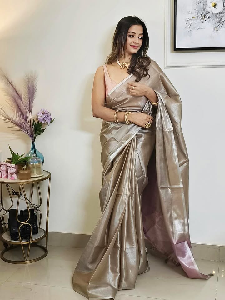 Buy MySilkLove Thistle Brown Handloom Tissue Saree Online