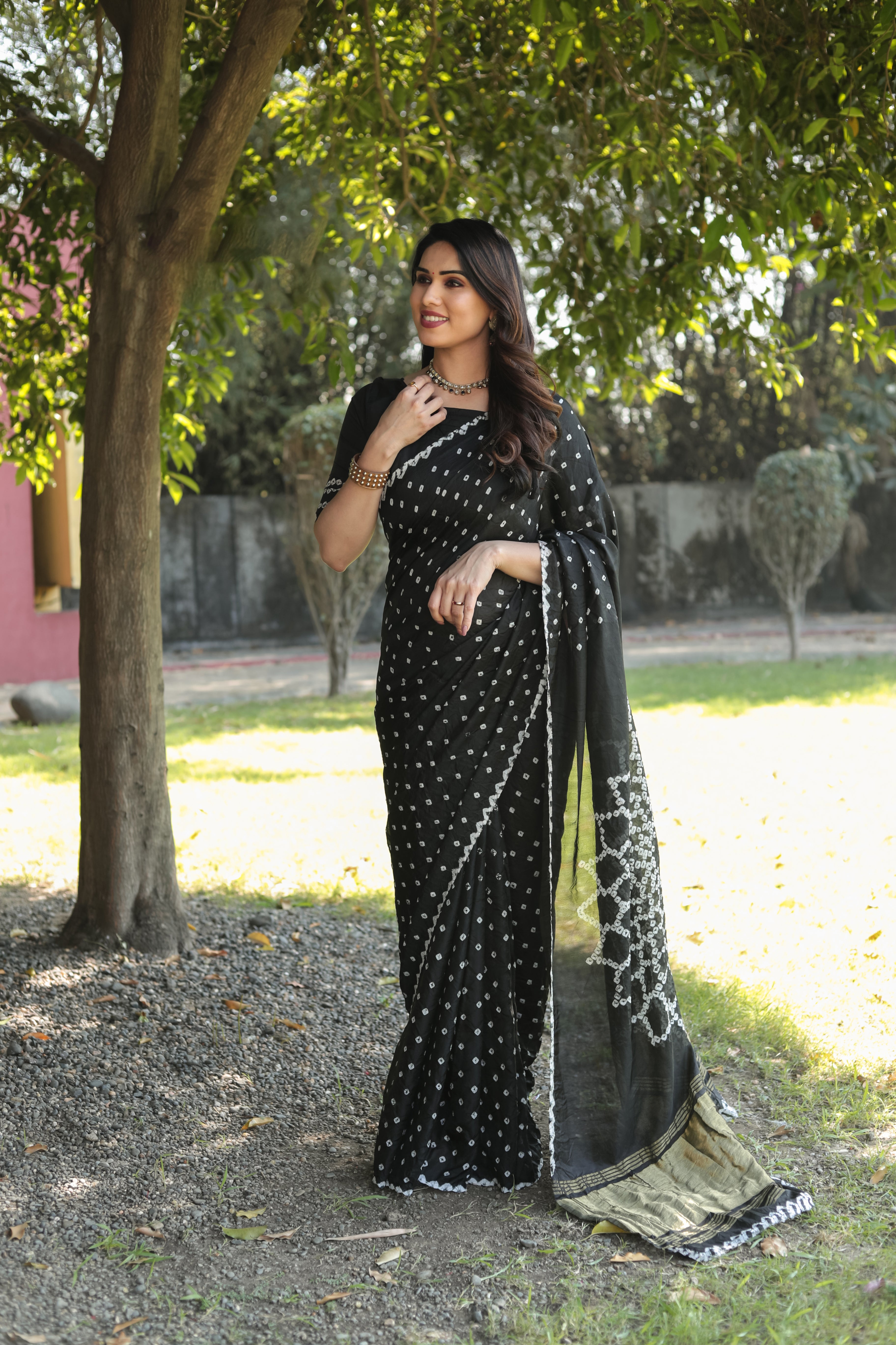 Buy MySilkLove Heavy Metal Black Designer Bandhani Printed Saree Online